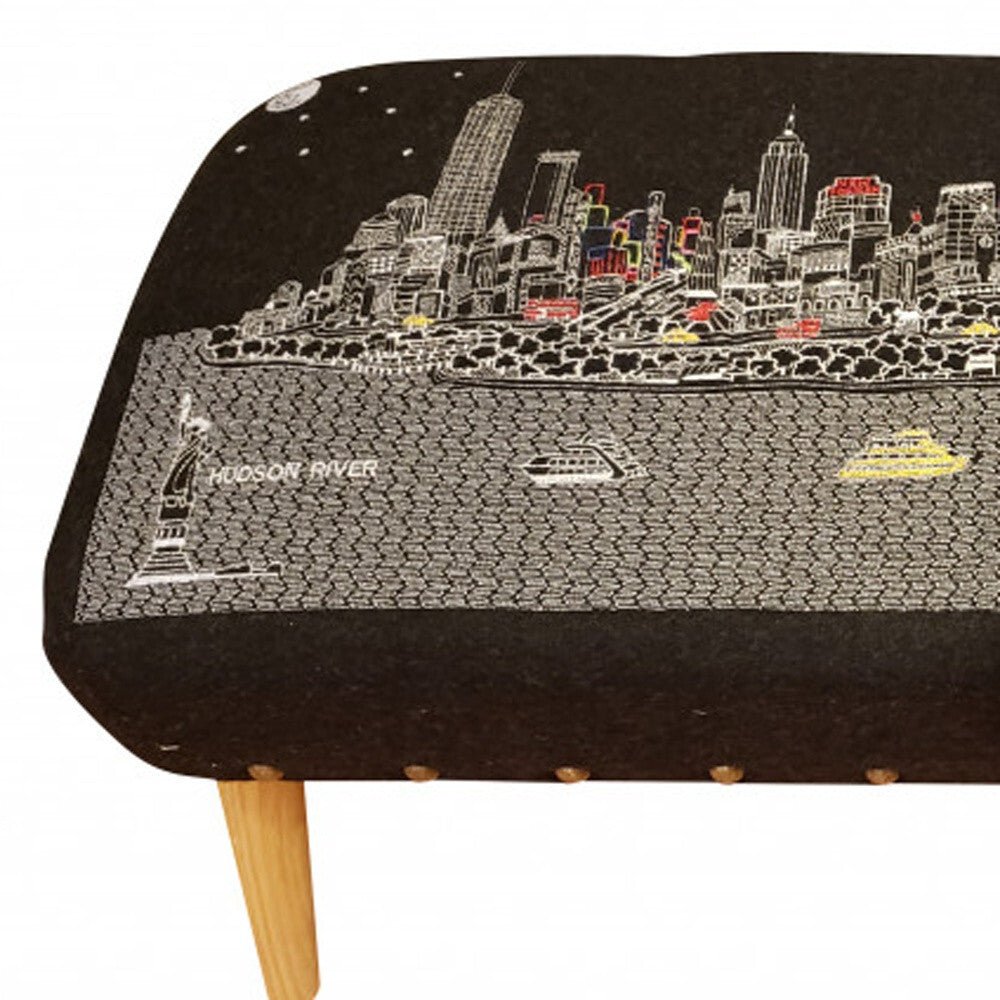 38" Gray Wool And Brown Ottoman - Galactic capuchin