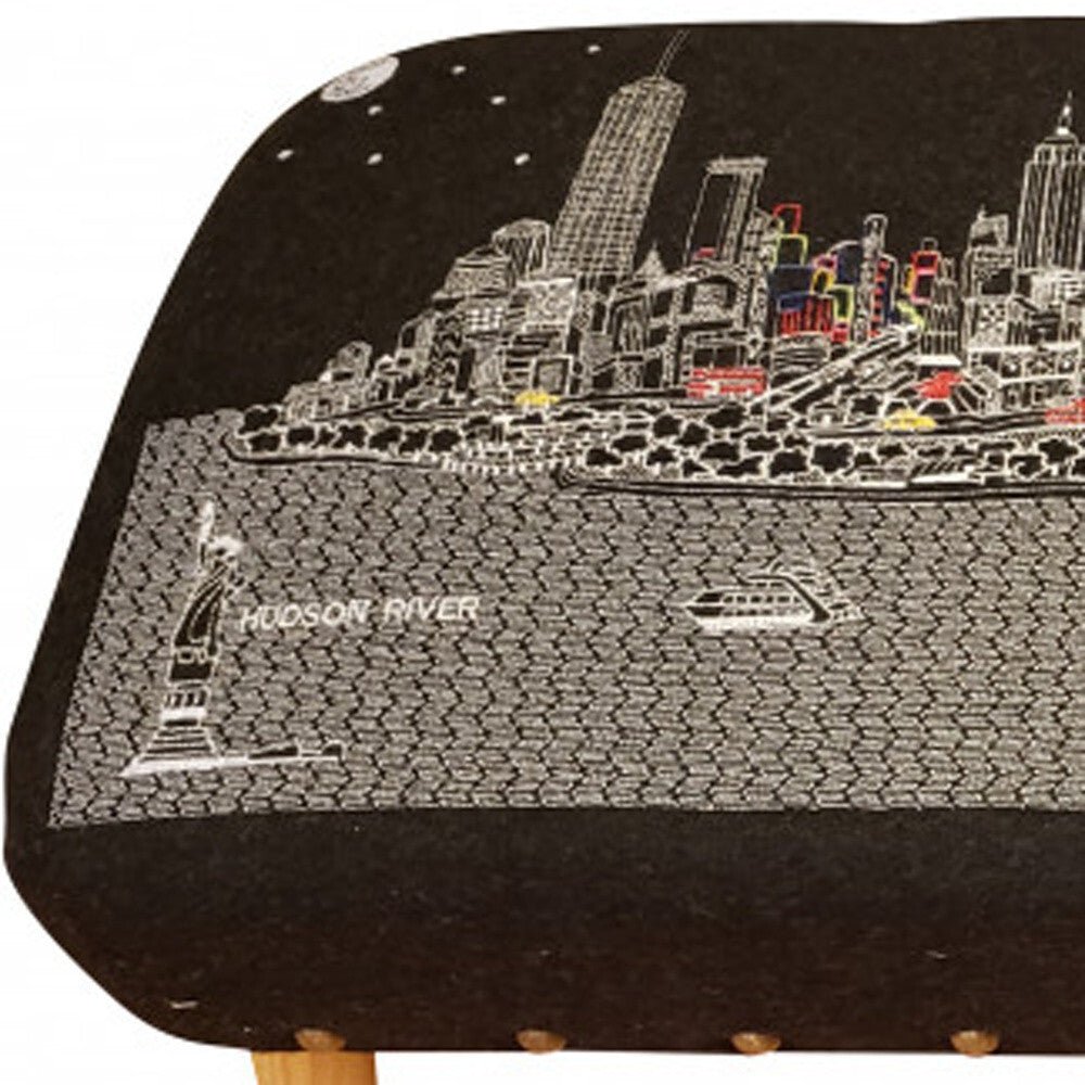 38" Gray Wool And Brown Ottoman - Galactic capuchin