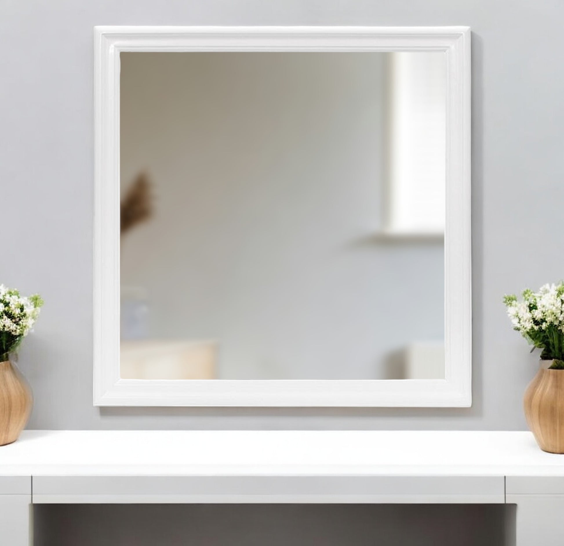38" White Square Wood Framed Accent Mirror - Galactic capuchin