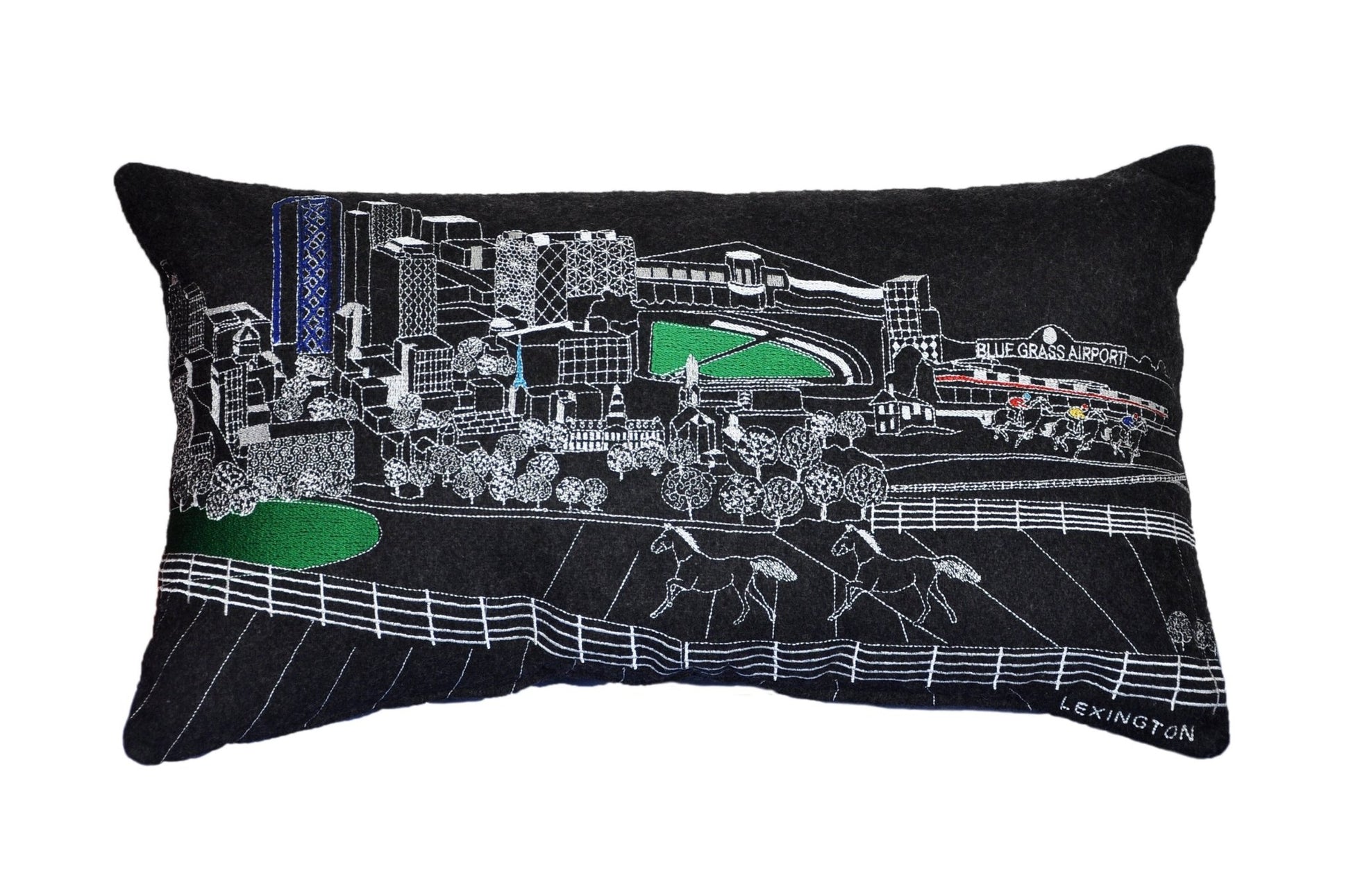 14" X 24" Black Gray and White Hometown Pride Wool Lumbar Throw Pillow - Galactic capuchin