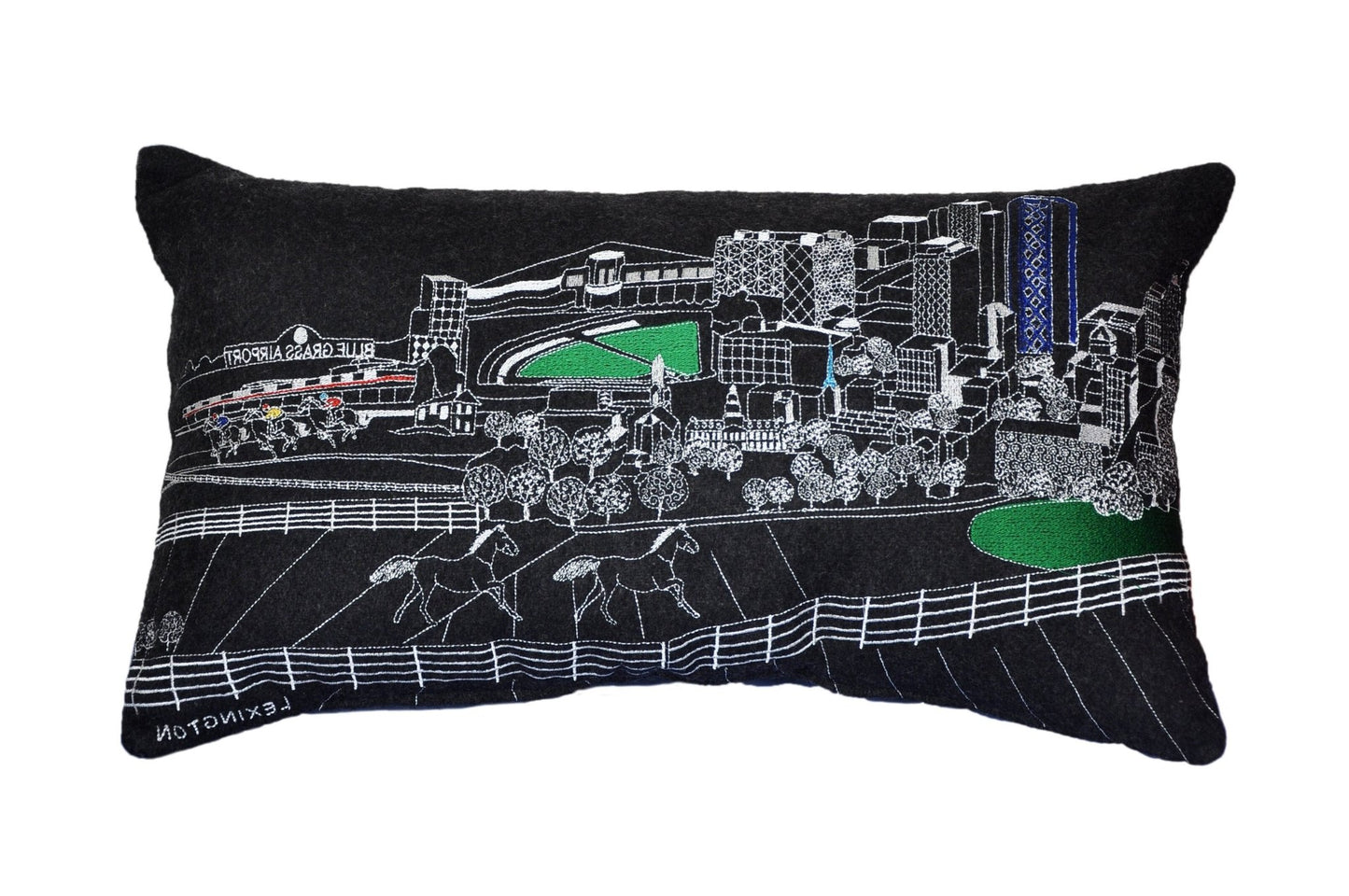 14" X 24" Black Gray and White Hometown Pride Wool Lumbar Throw Pillow - Galactic capuchin
