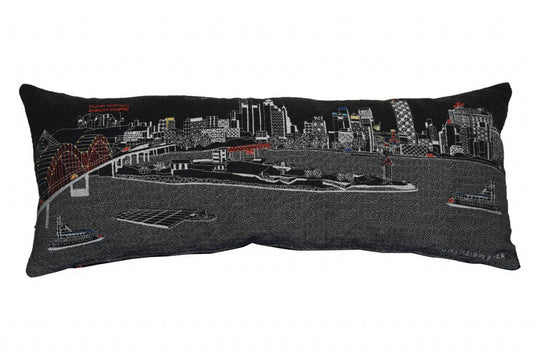 35" Black Memphis Nighttime Skyline Lumbar Decorative Pillow - Galactic capuchin