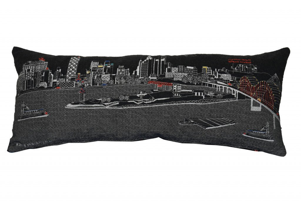 35" Black Memphis Nighttime Skyline Lumbar Decorative Pillow - Galactic capuchin