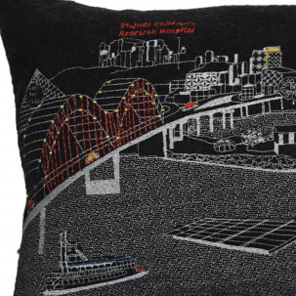 35" Black Memphis Nighttime Skyline Lumbar Decorative Pillow - Galactic capuchin