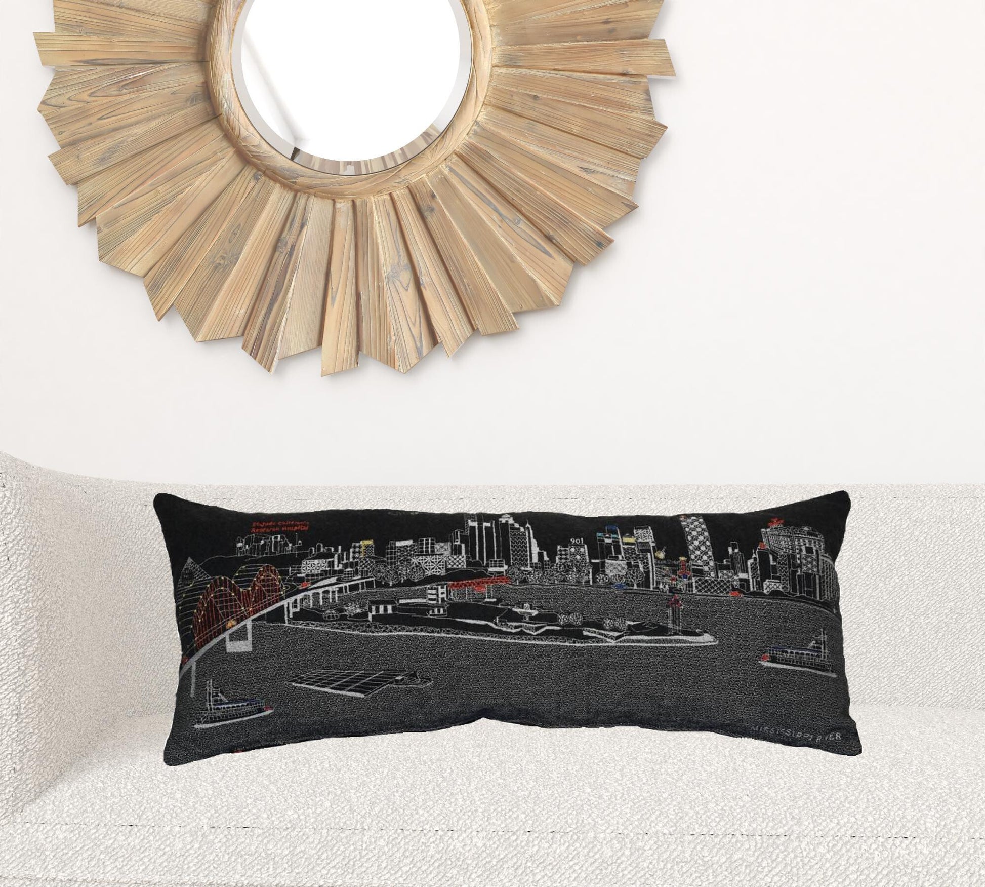 35" Black Memphis Nighttime Skyline Lumbar Decorative Pillow - Galactic capuchin