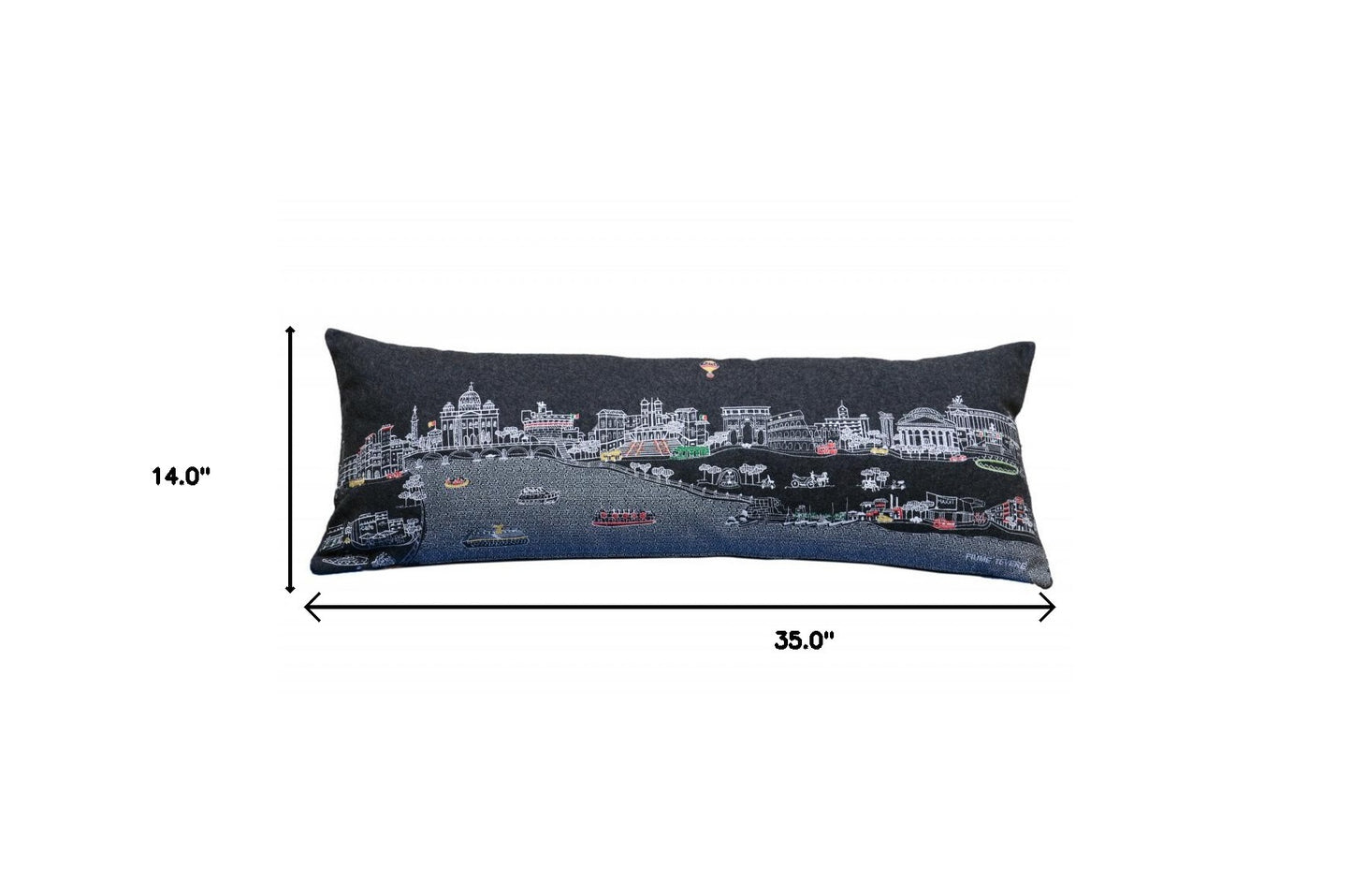 14" X 35" Black Gray and White Hometown Pride Wool Lumbar Throw Pillow - Galactic capuchin