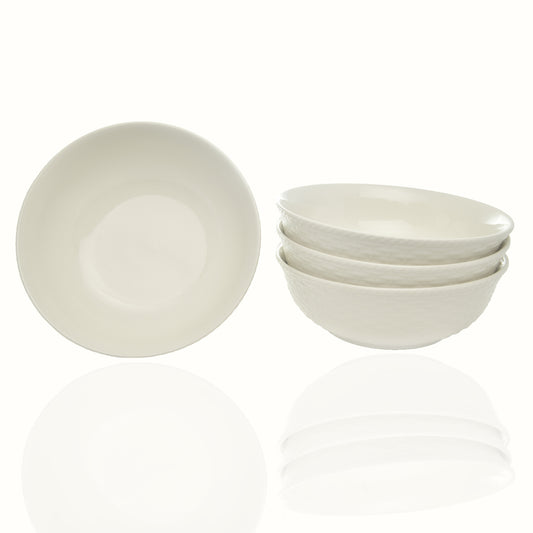White Four Piece Round Weave Stoneware Service For Four Bowl Set - Galactic capuchin