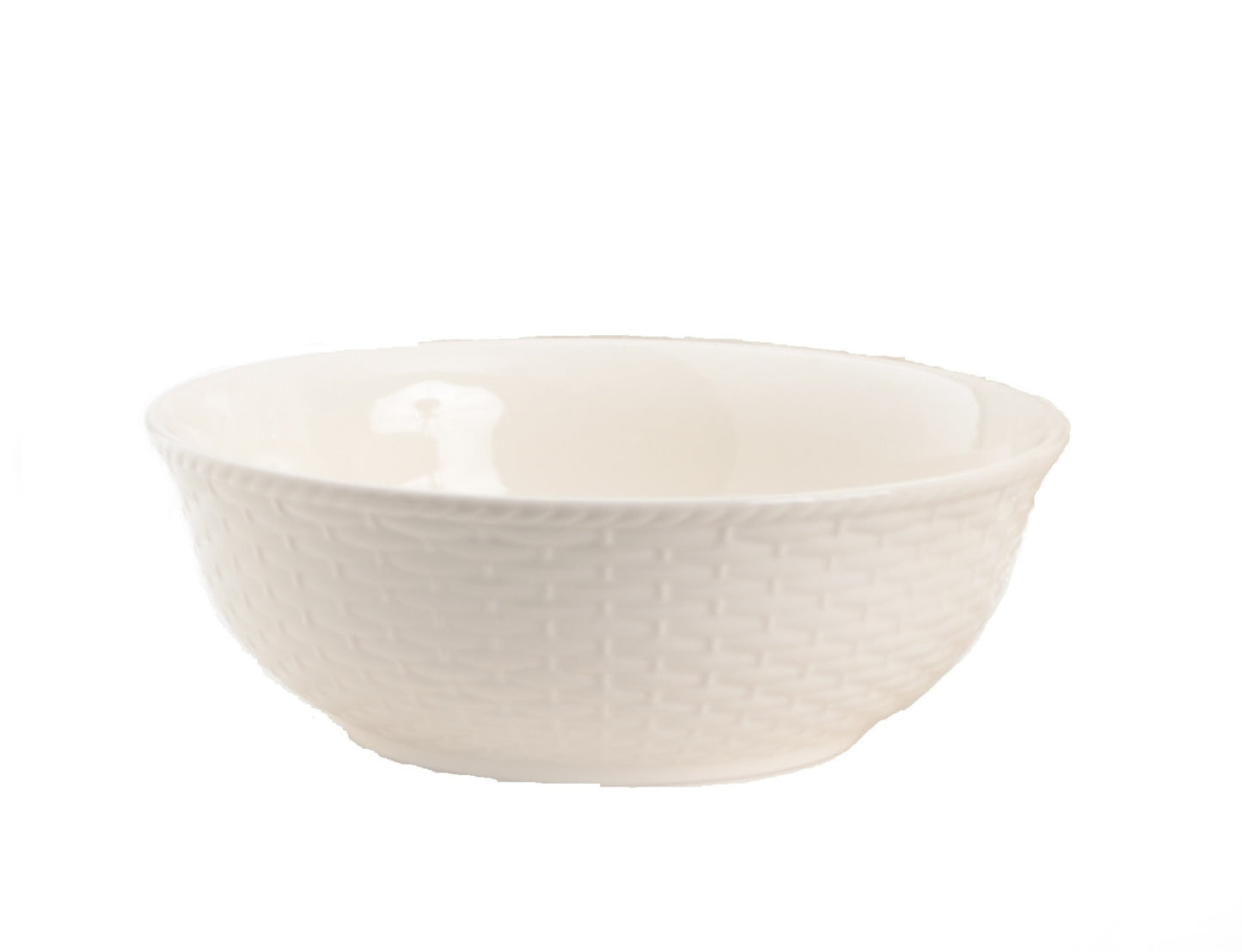 White Four Piece Round Weave Stoneware Service For Four Bowl Set - Galactic capuchin