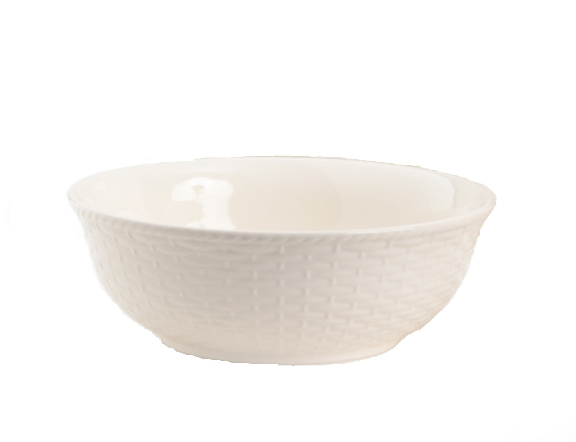 White Four Piece Round Weave Stoneware Service For Four Bowl Set - Galactic capuchin