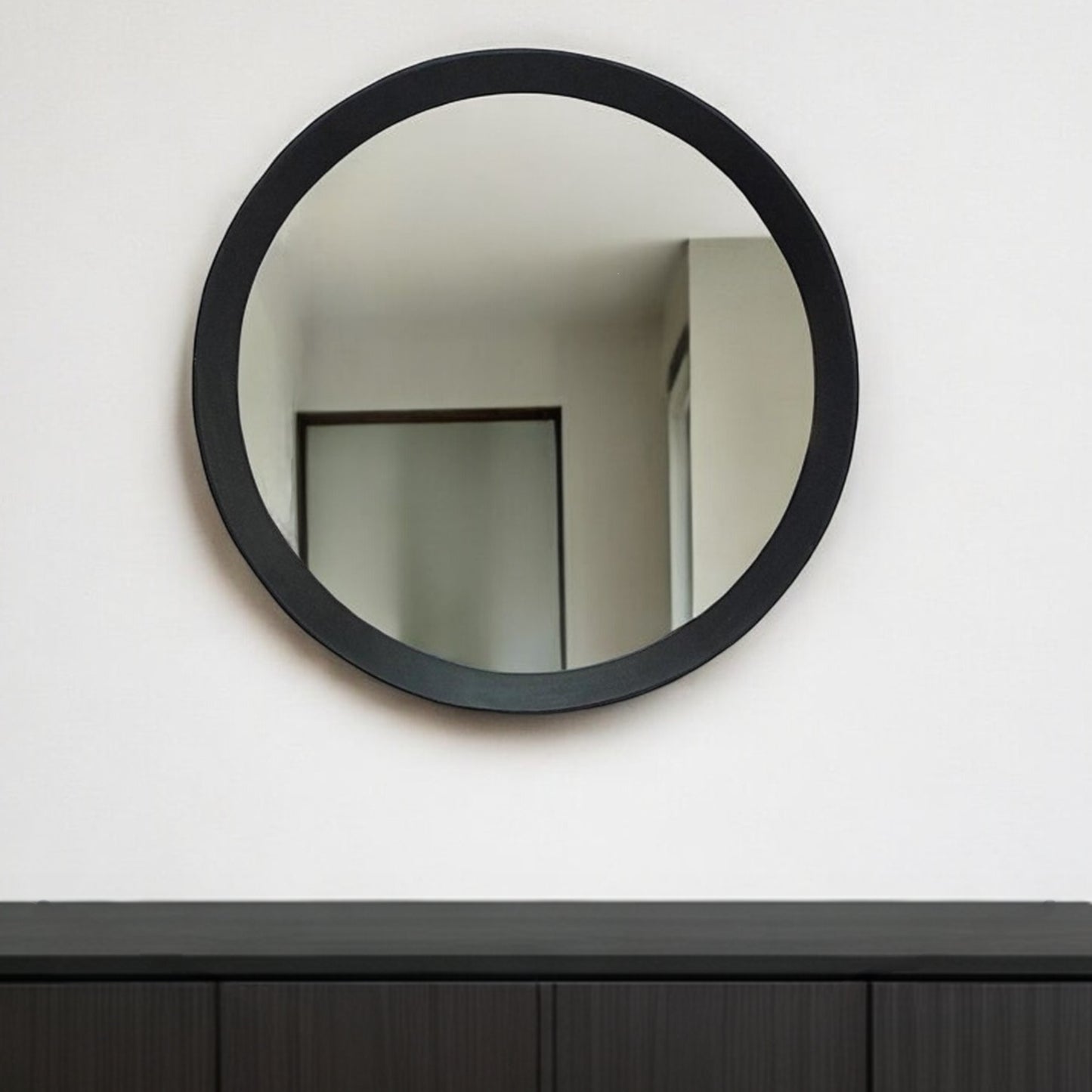 20" Dark Brown Round Wood Framed Accent Mirror - Galactic capuchin