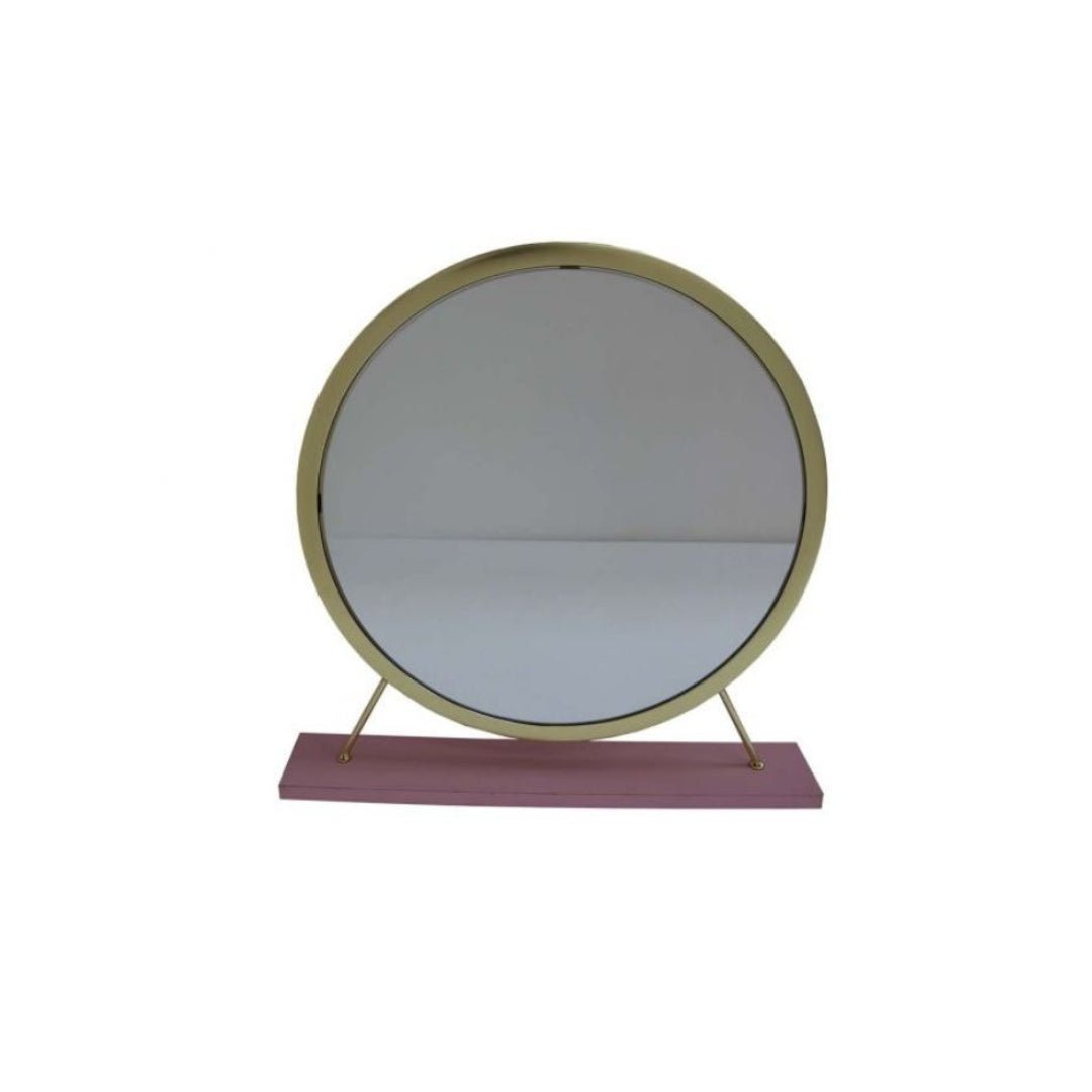19" Faux Fur, Mirror, Pink & Gold Finish Round Makeup Shaving Tabletop Mirror - Galactic capuchin
