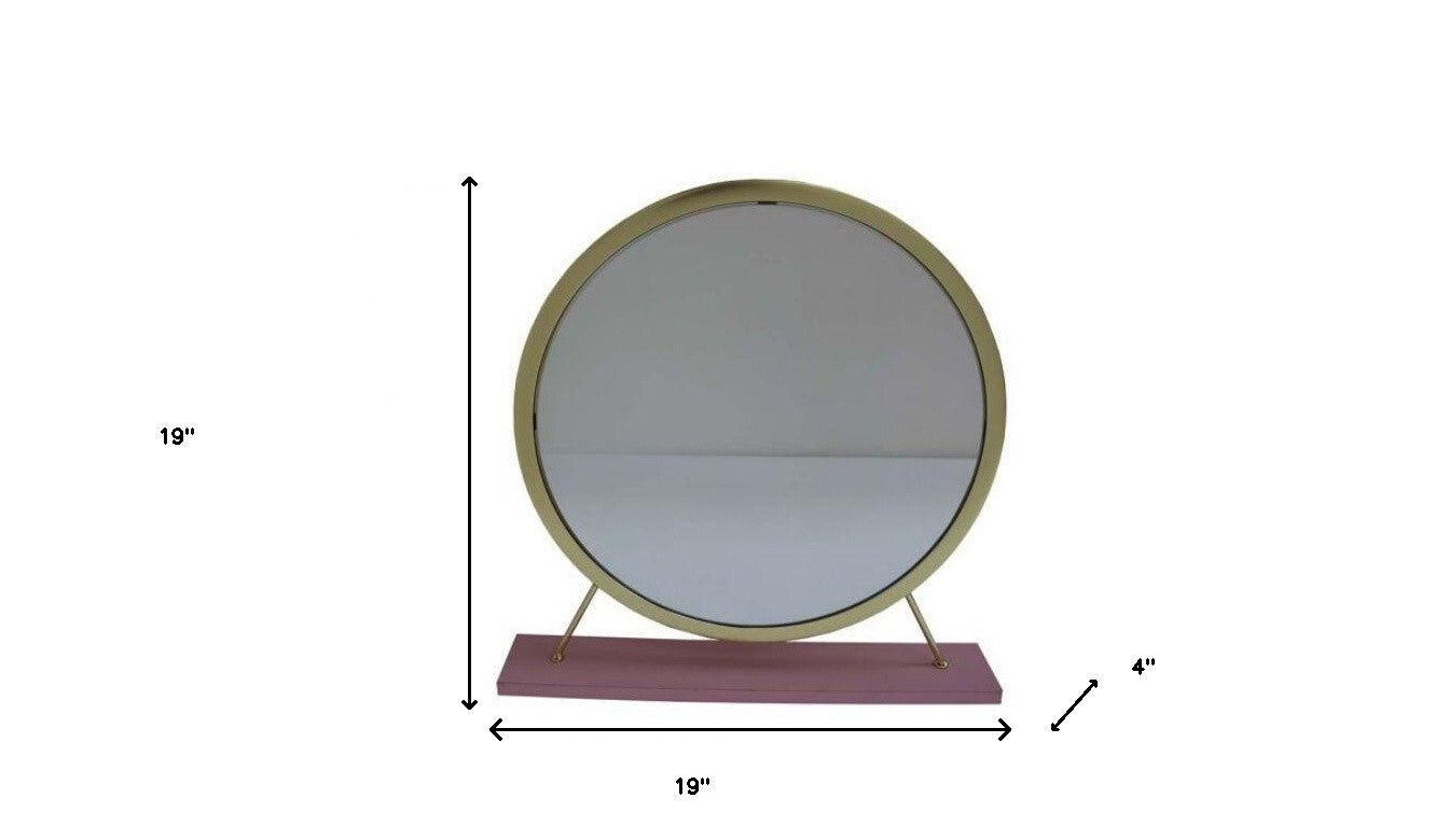 19" Faux Fur, Mirror, Pink & Gold Finish Round Makeup Shaving Tabletop Mirror - Galactic capuchin