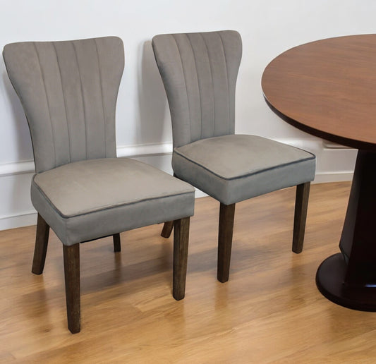 Set of Two Gray And Brown Upholstered Velvet Dining Parsons Chairs - Galactic capuchin