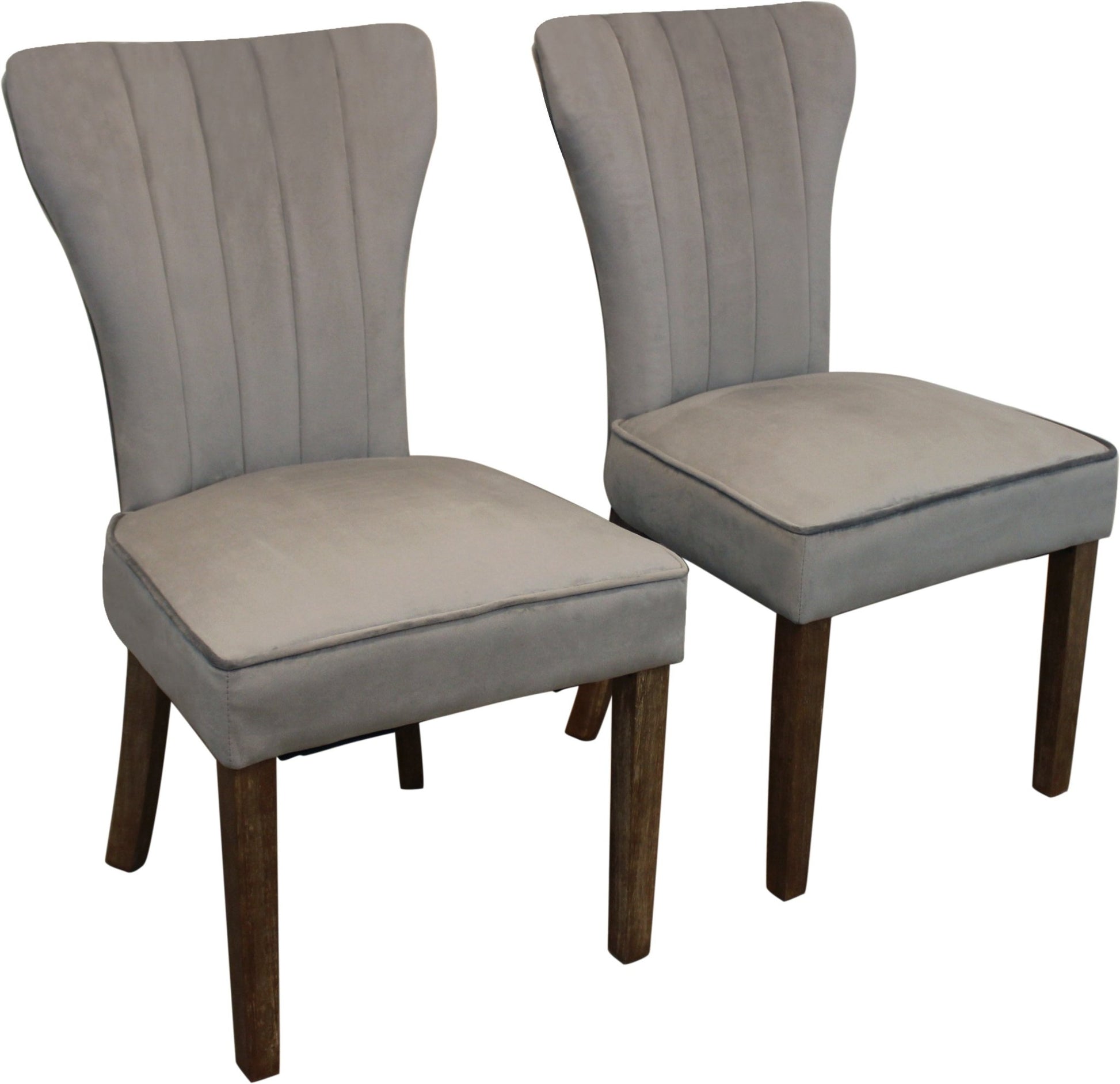 Set of Two Gray And Brown Upholstered Velvet Dining Parsons Chairs - Galactic capuchin