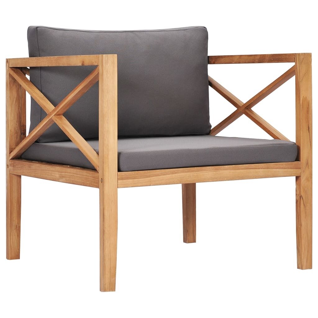 Patio Chair with Gray Cushions Solid Wood Teak - Galactic capuchin
