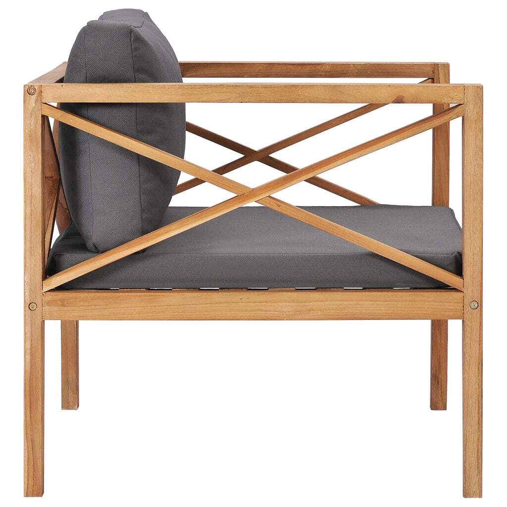 Patio Chair with Gray Cushions Solid Wood Teak - Galactic capuchin