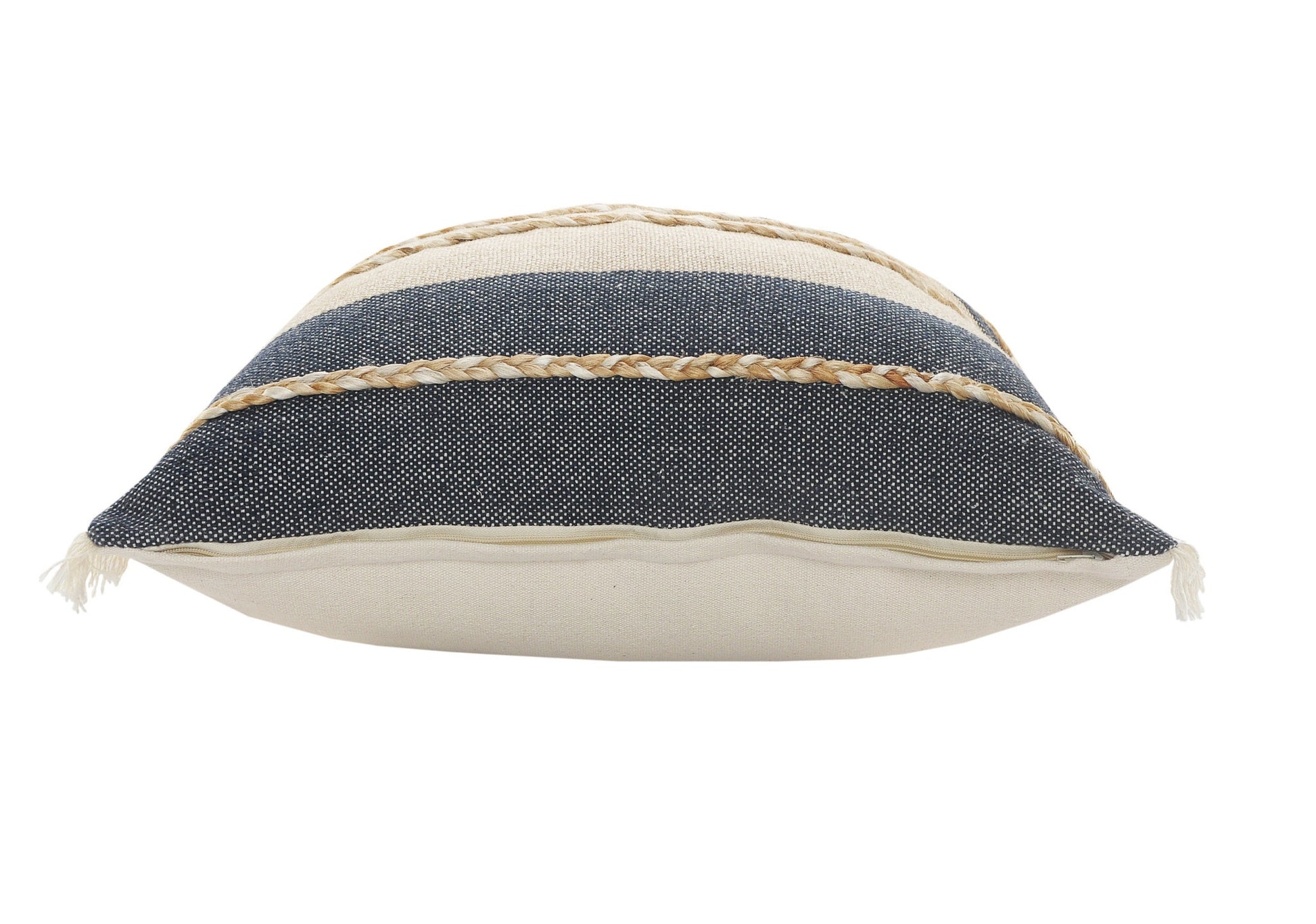 24" X 24" Denim Blue Tan And Taupe Jute Coastal Zippered Pillow - Galactic capuchin