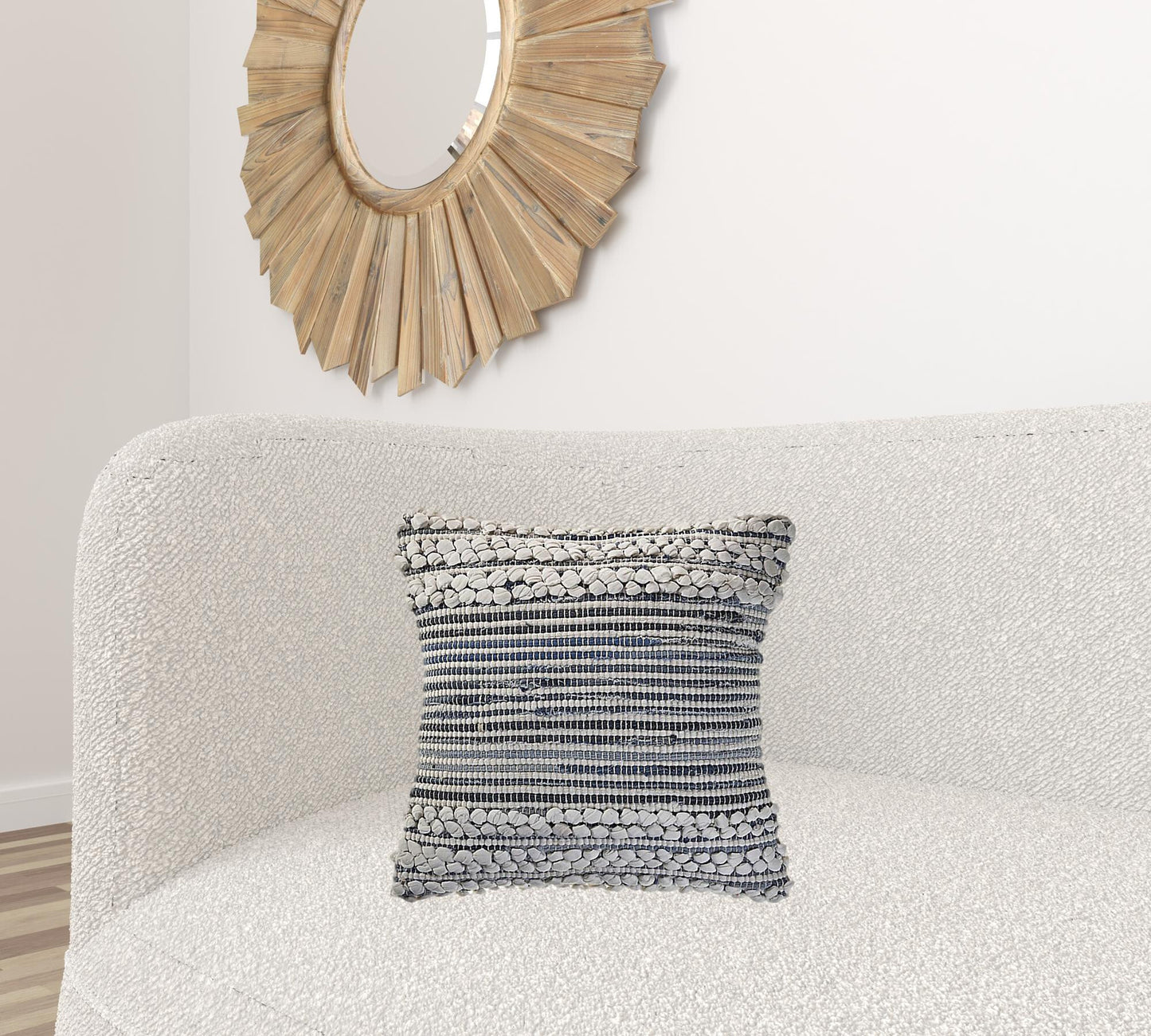 18" X 18" Blue And Ivory 100% Cotton Geometric Zippered Pillow - Galactic capuchin
