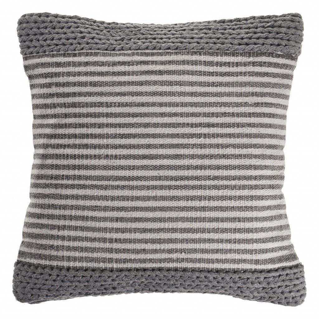 20" X 20" Gray And Ivory 100% Cotton Striped Zippered Pillow - Galactic capuchin