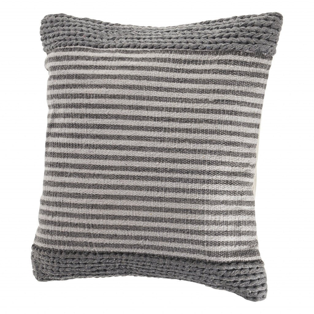 20" X 20" Gray And Ivory 100% Cotton Striped Zippered Pillow - Galactic capuchin