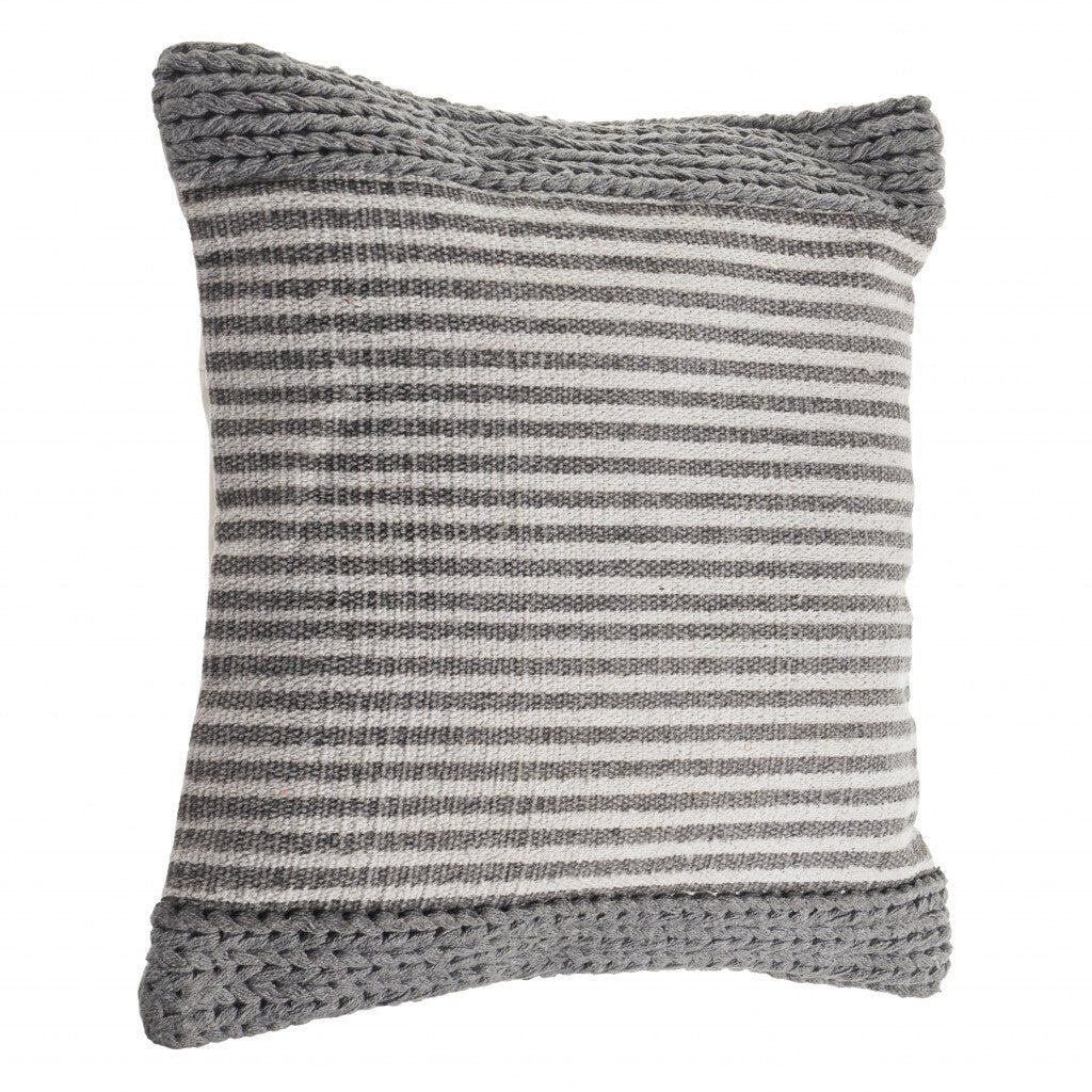 20" X 20" Gray And Ivory 100% Cotton Striped Zippered Pillow - Galactic capuchin