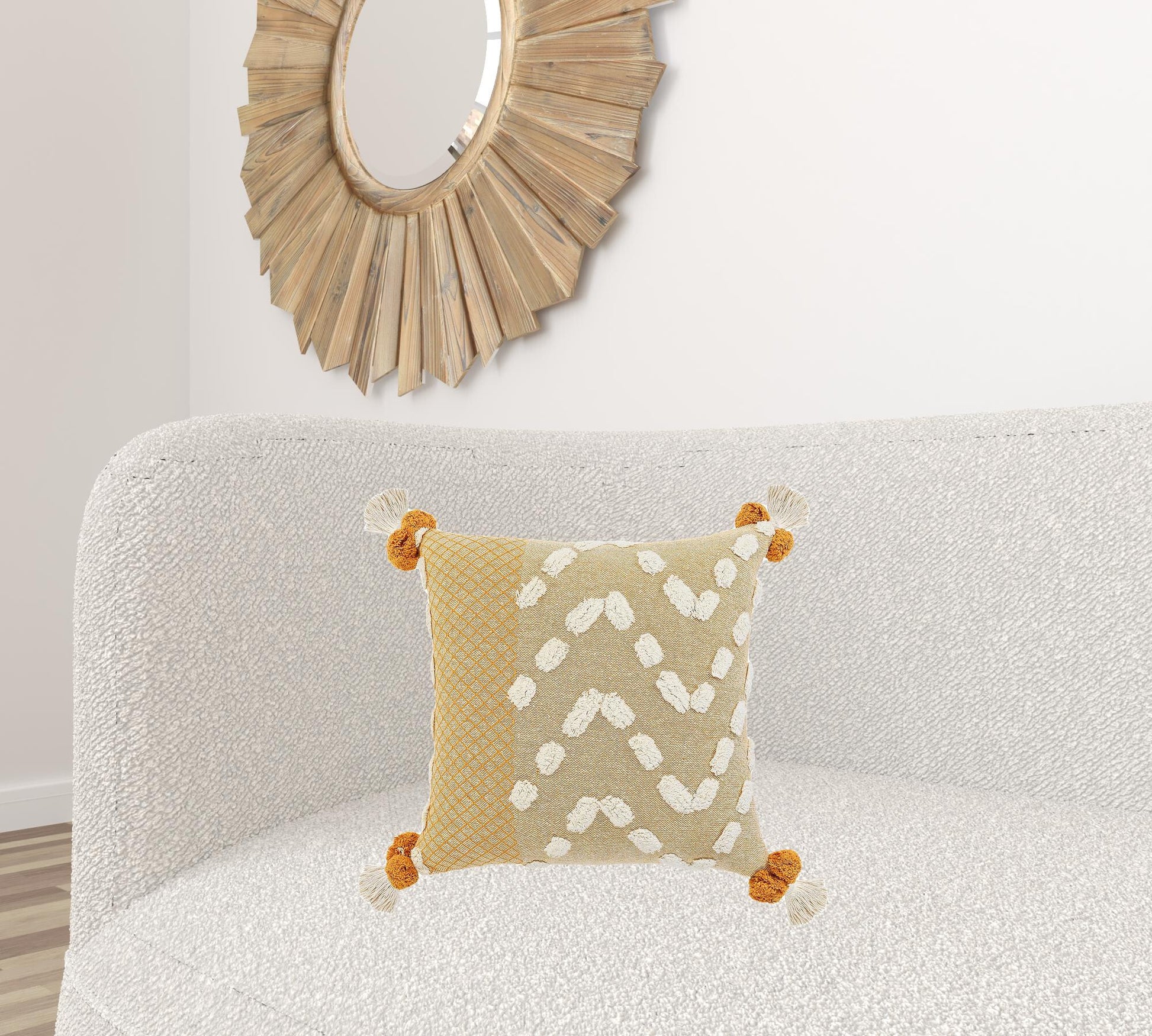 20" X 20" Yellow And Cream 100% Cotton Geometric Zippered Pillow - Galactic capuchin