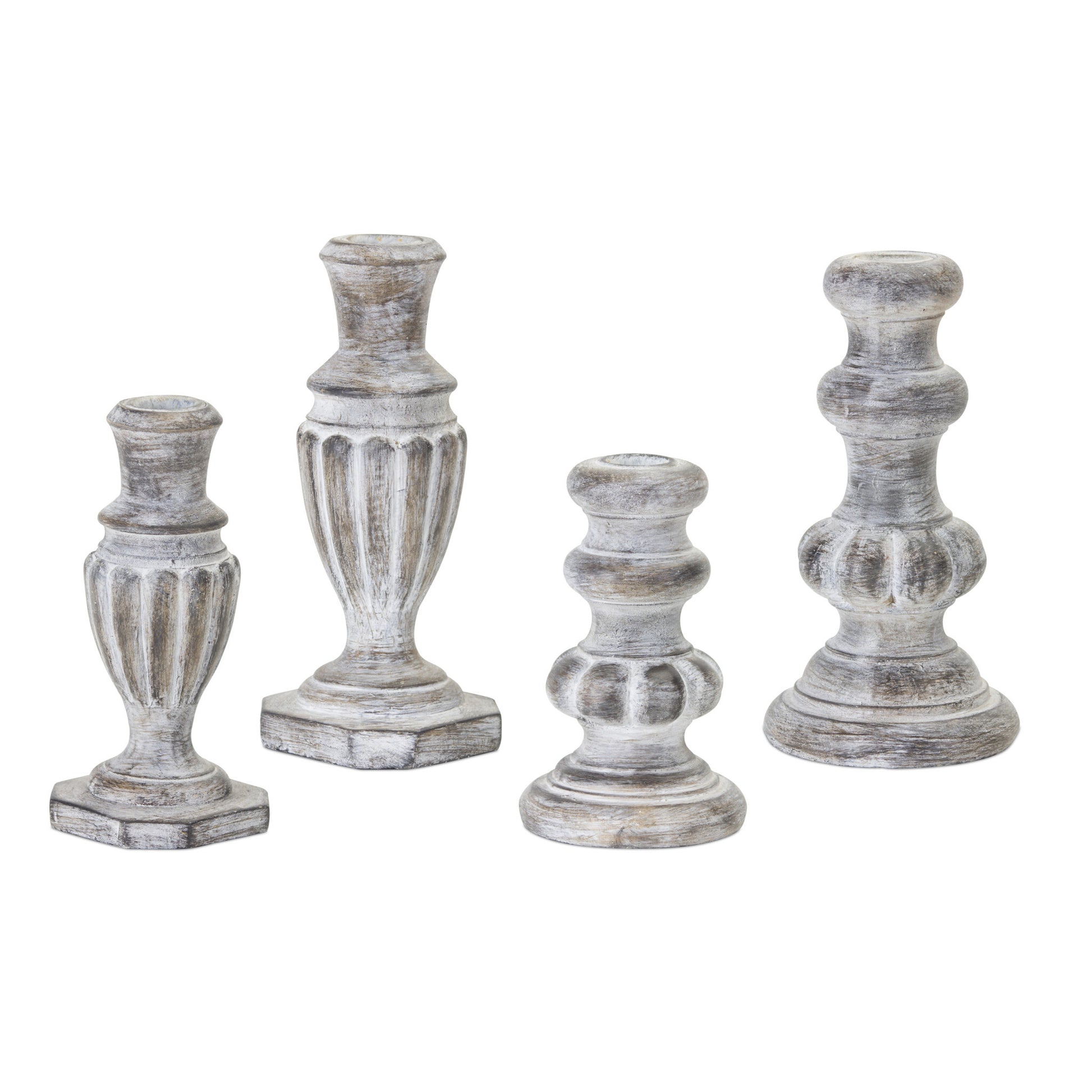 Set of Four White Washed Resin Tabletop Candle Sticks - Galactic capuchin