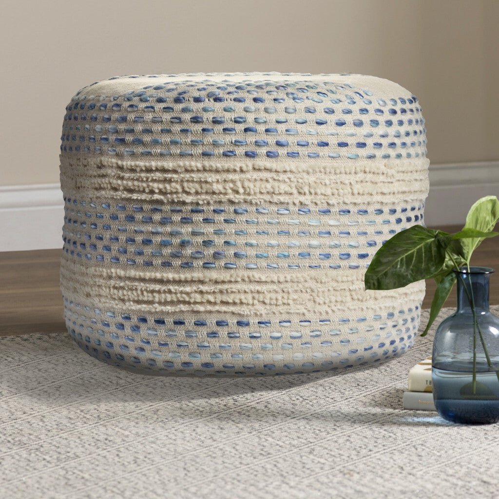 18" Blue Cotton Blend Ottoman - Galactic capuchin