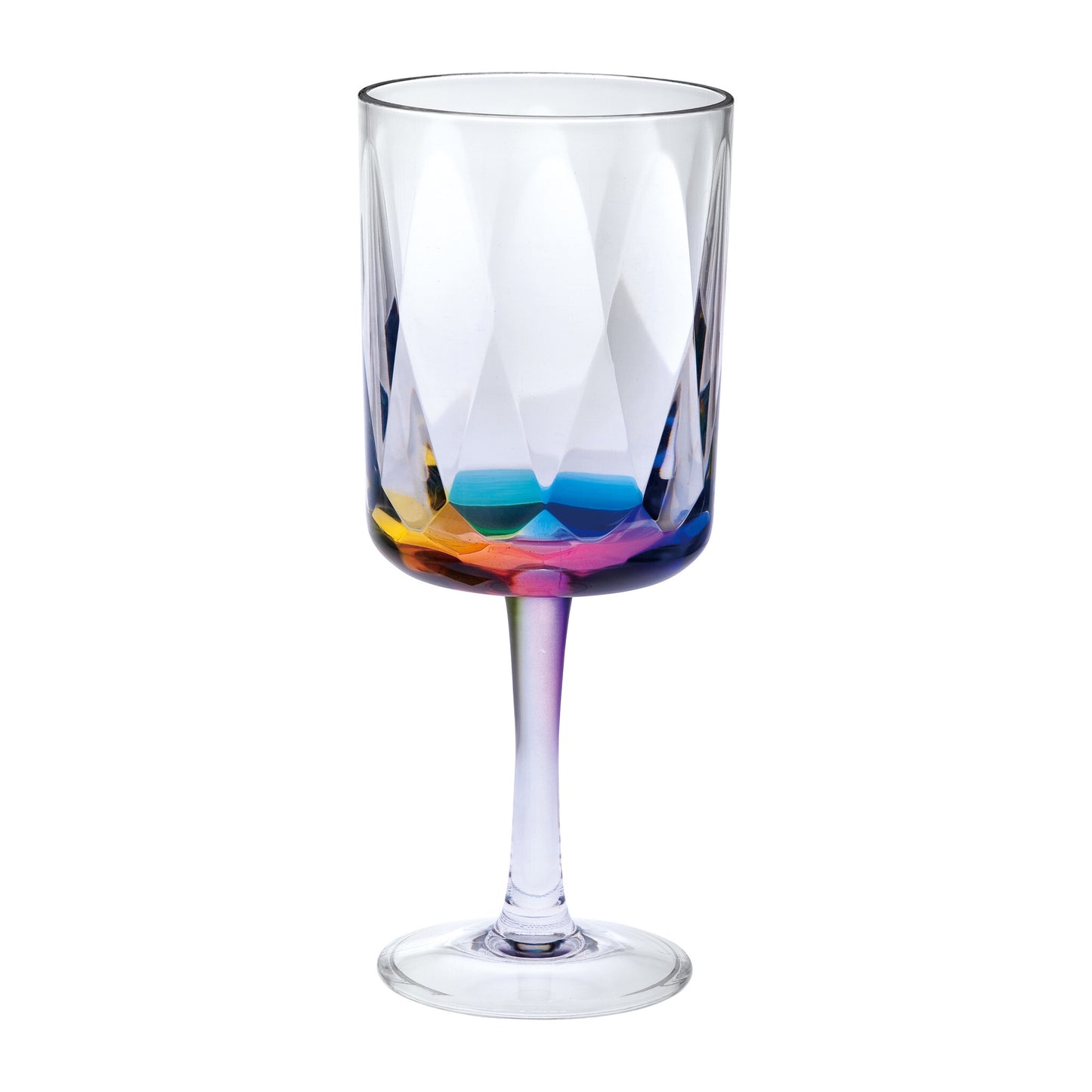 Set of Four Clear and Rainbow Geometric Acrylic Stemmed All Purpose Wine Glasses - Galactic capuchin