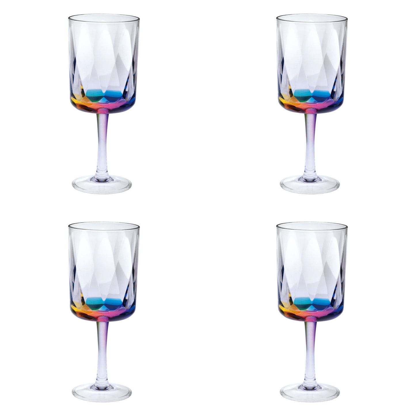 Set of Four Clear and Rainbow Geometric Acrylic Stemmed All Purpose Wine Glasses - Galactic capuchin