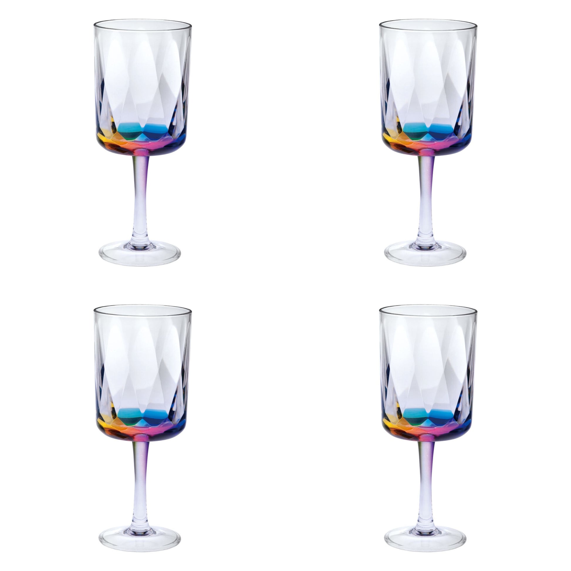 Set of Four Clear and Rainbow Geometric Acrylic Stemmed All Purpose Wine Glasses - Galactic capuchin
