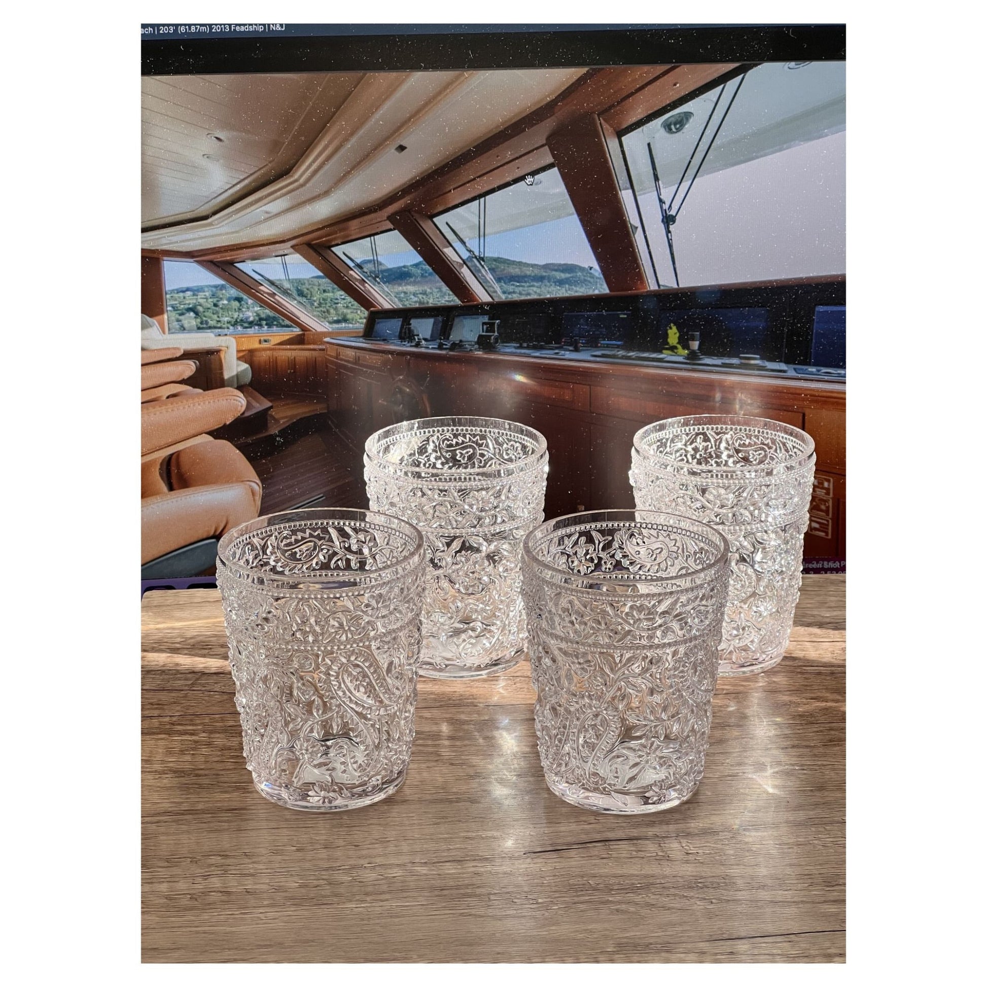 Set of Four Clear Paisley Acrylic Stemless Whiskey Glass - Galactic capuchin