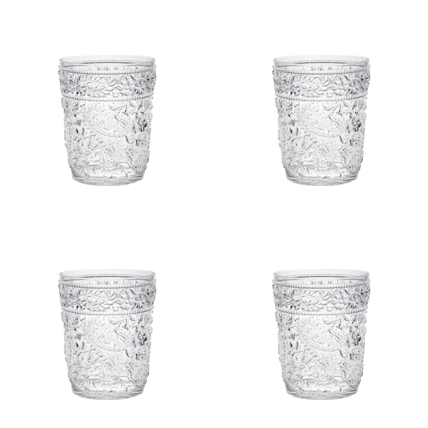 Set of Four Clear Paisley Acrylic Stemless Whiskey Glass - Galactic capuchin