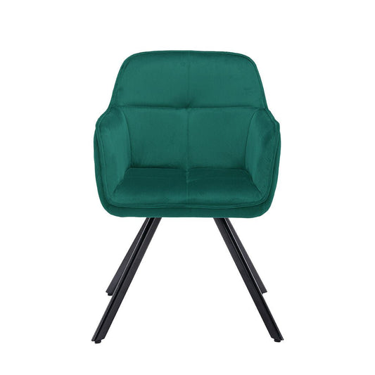 Tufted Green And Black Velvet and Metal Dining Arm Chair - Galactic capuchin