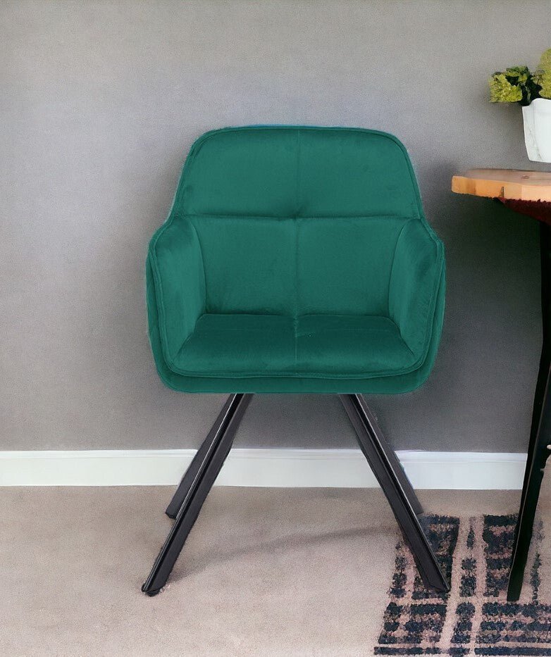Tufted Green And Black Velvet and Metal Dining Arm Chair - Galactic capuchin