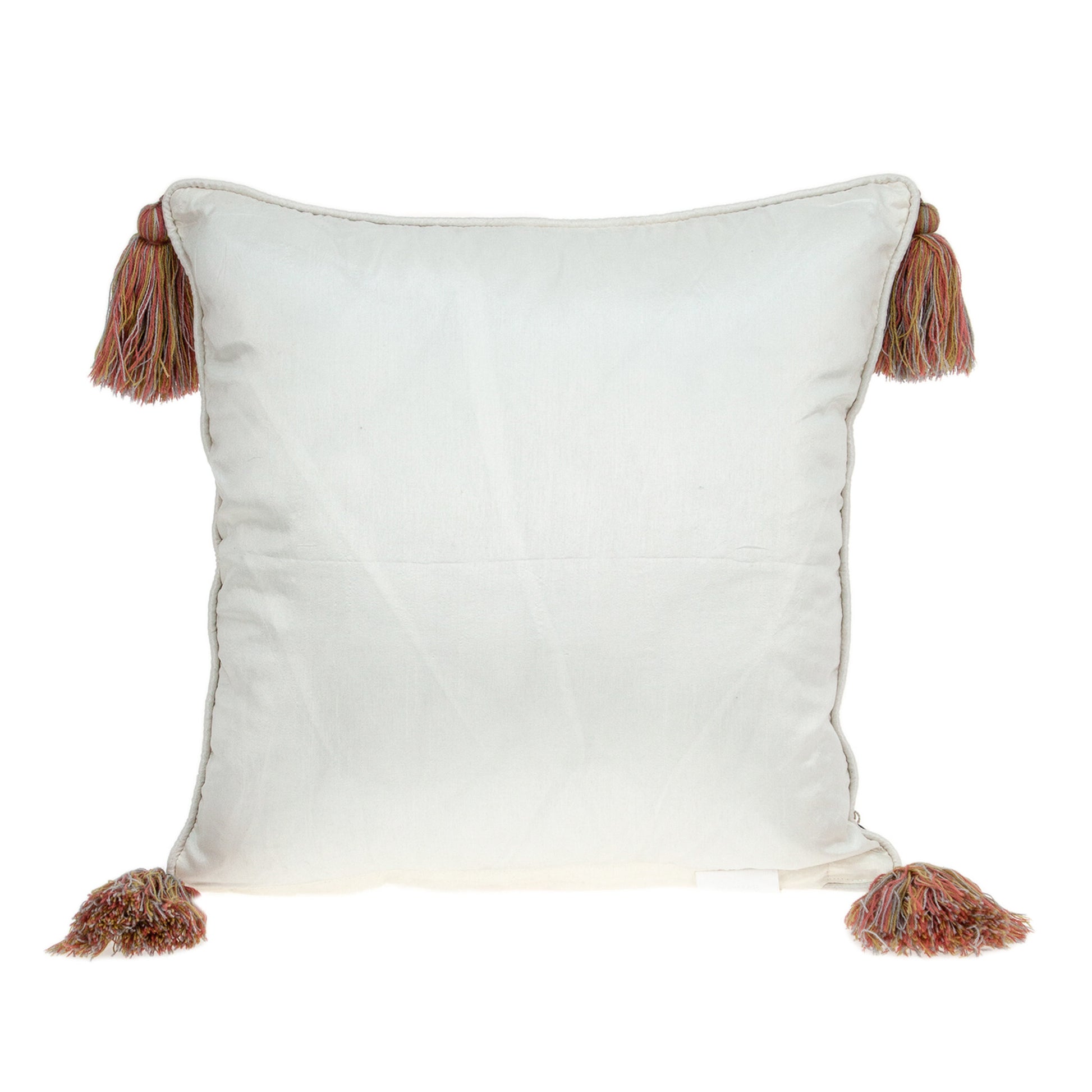18" Red and White Floral Cotton Throw Pillow With Embroidery, Tassels - Galactic capuchin