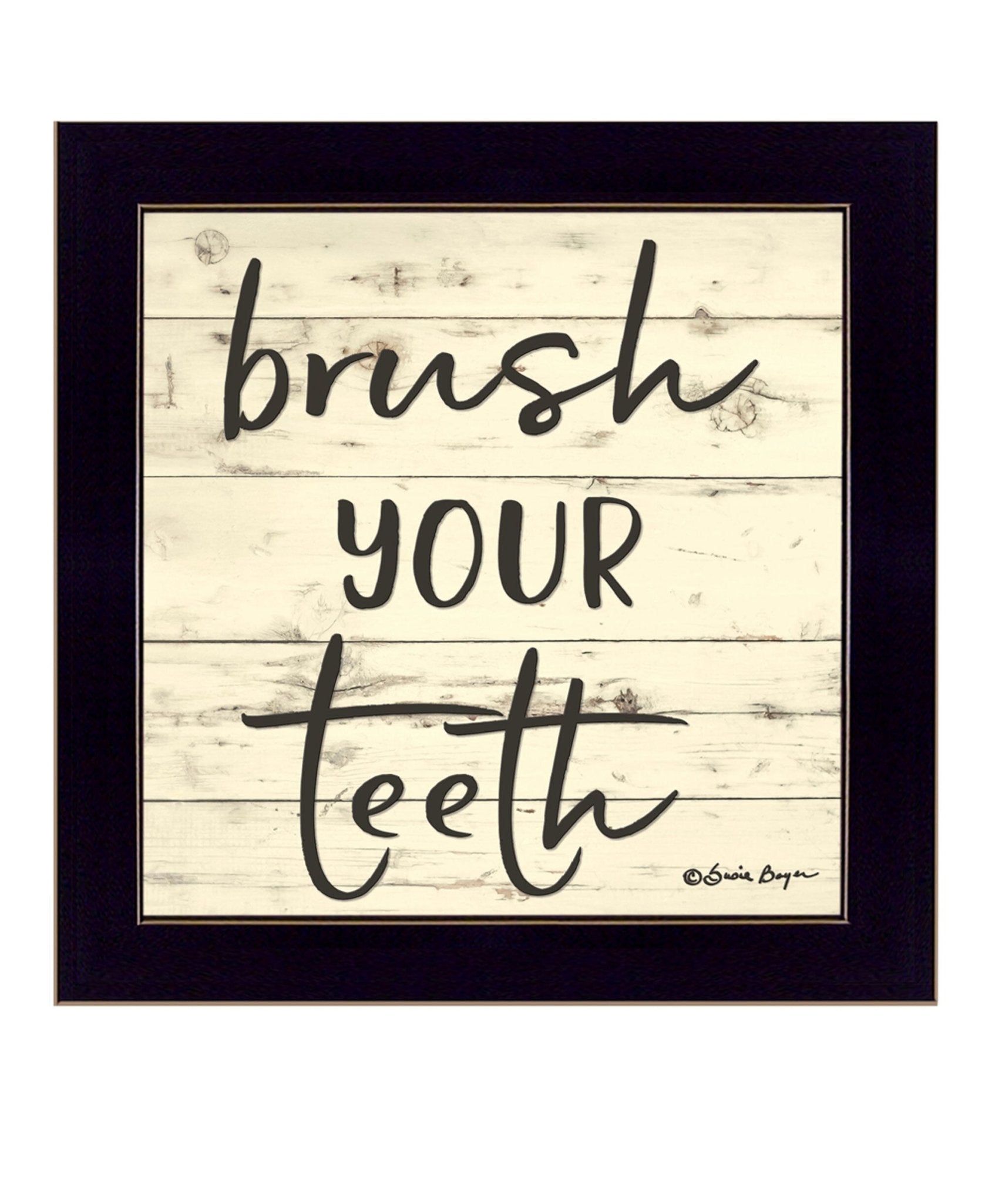 Brush your Teeth Black Framed Print Bathroom Wall Art - Galactic capuchin