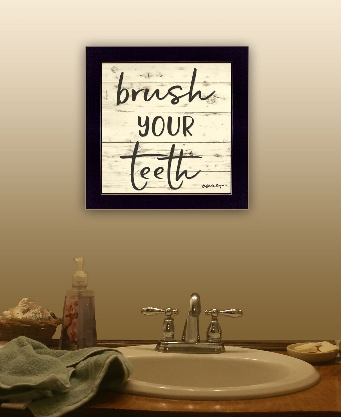 Brush your Teeth Black Framed Print Bathroom Wall Art - Galactic capuchin
