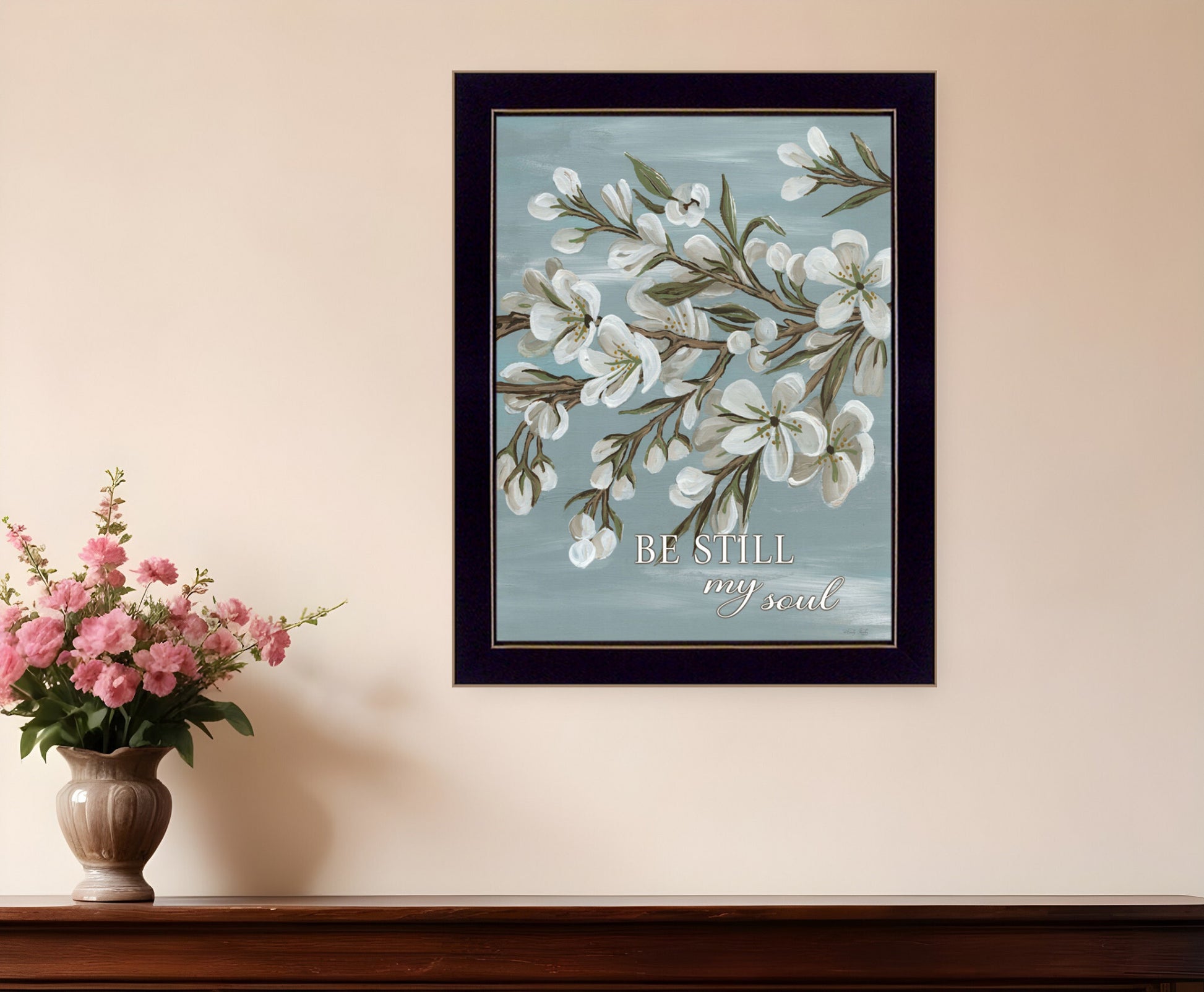 Spring Be Still Black Framed Print Wall Art - Galactic capuchin