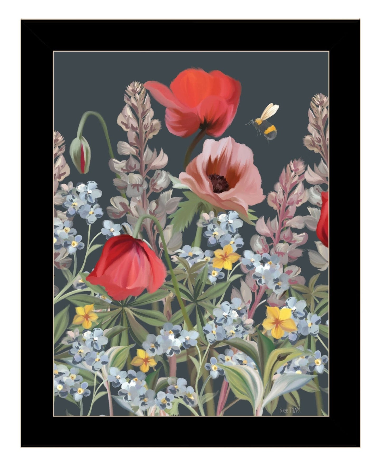 Summer Garden Buzz Black Framed Print Wall Art - Galactic capuchin