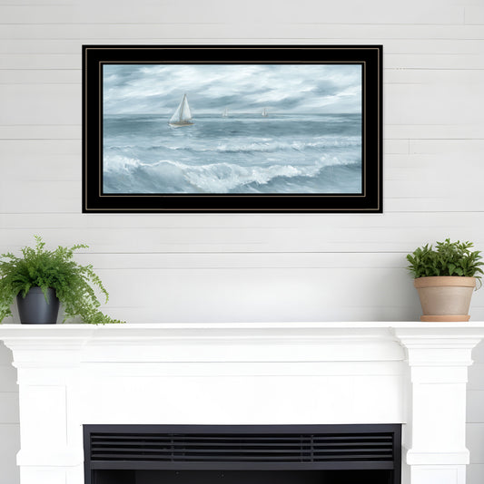 Three Sailboats Black Framed Print Wall Art - Galactic capuchin