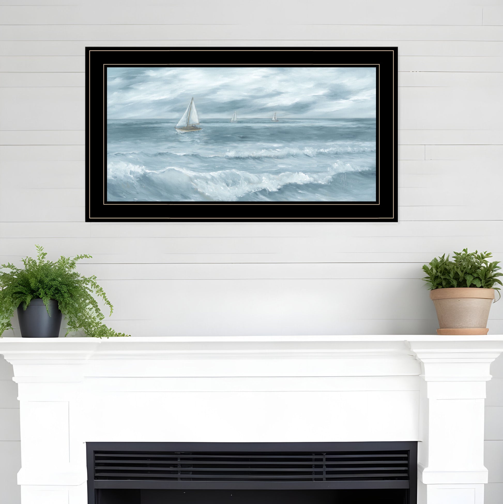Three Sailboats Black Framed Print Wall Art - Galactic capuchin