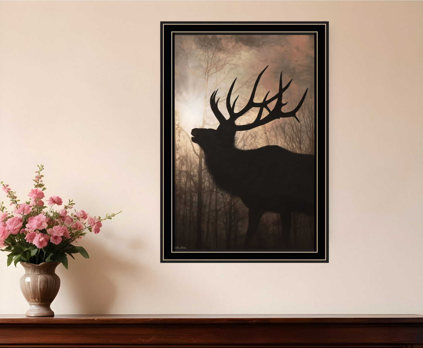 Elk Sunrise Black Framed Print Wall Art - Galactic capuchin