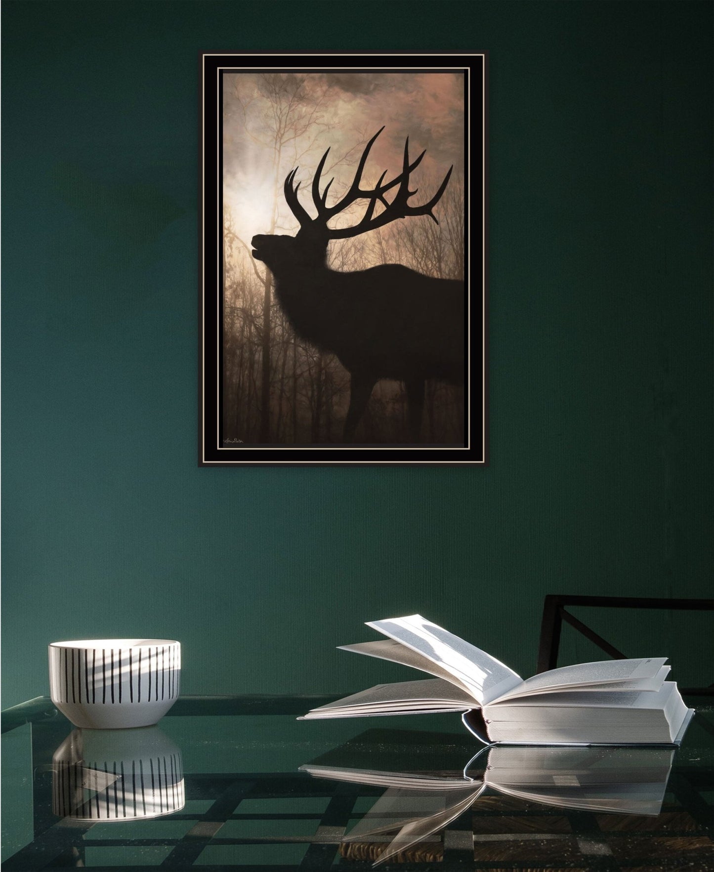 Elk Sunrise Black Framed Print Wall Art - Galactic capuchin