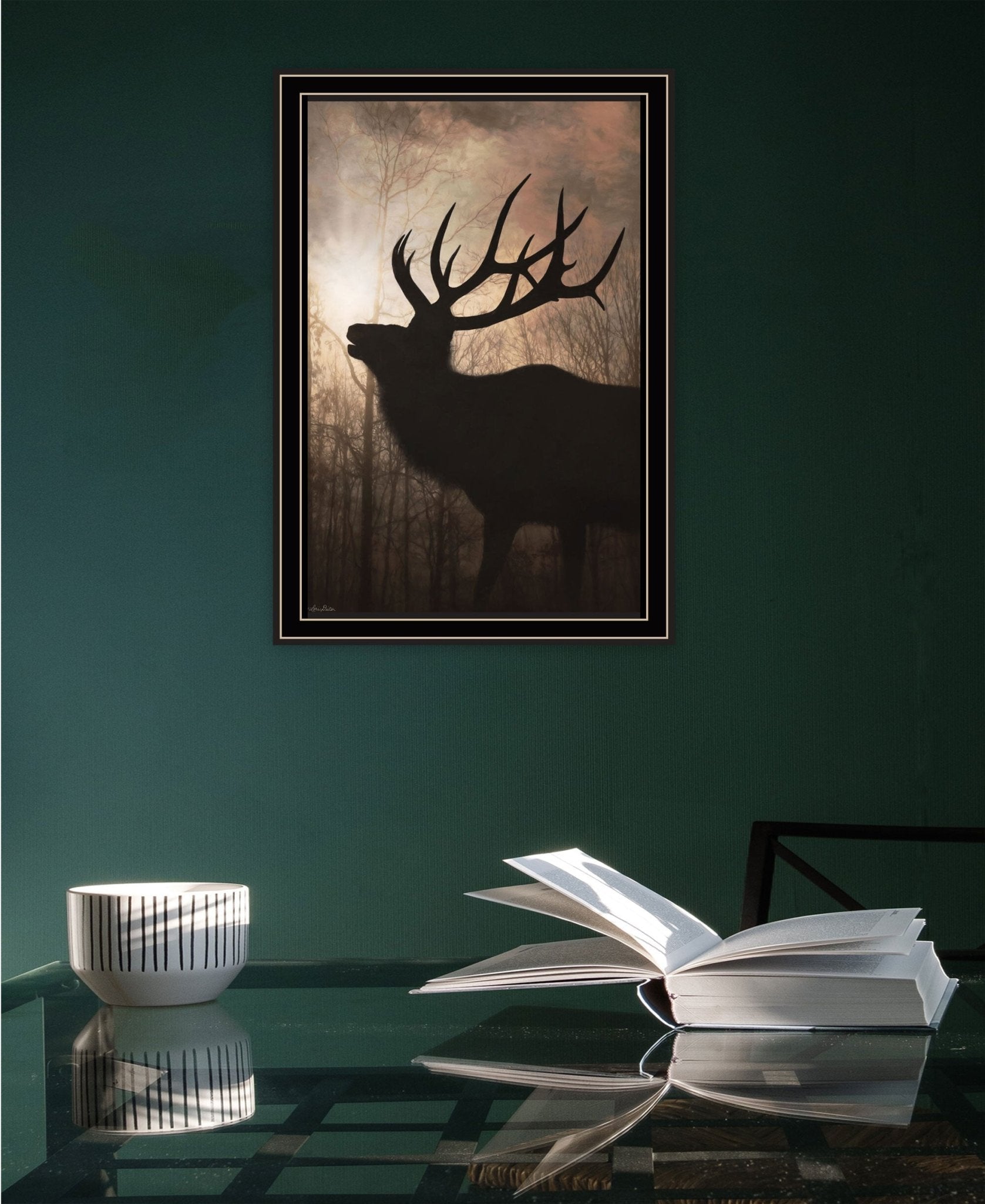 Elk Sunrise Black Framed Print Wall Art - Galactic capuchin