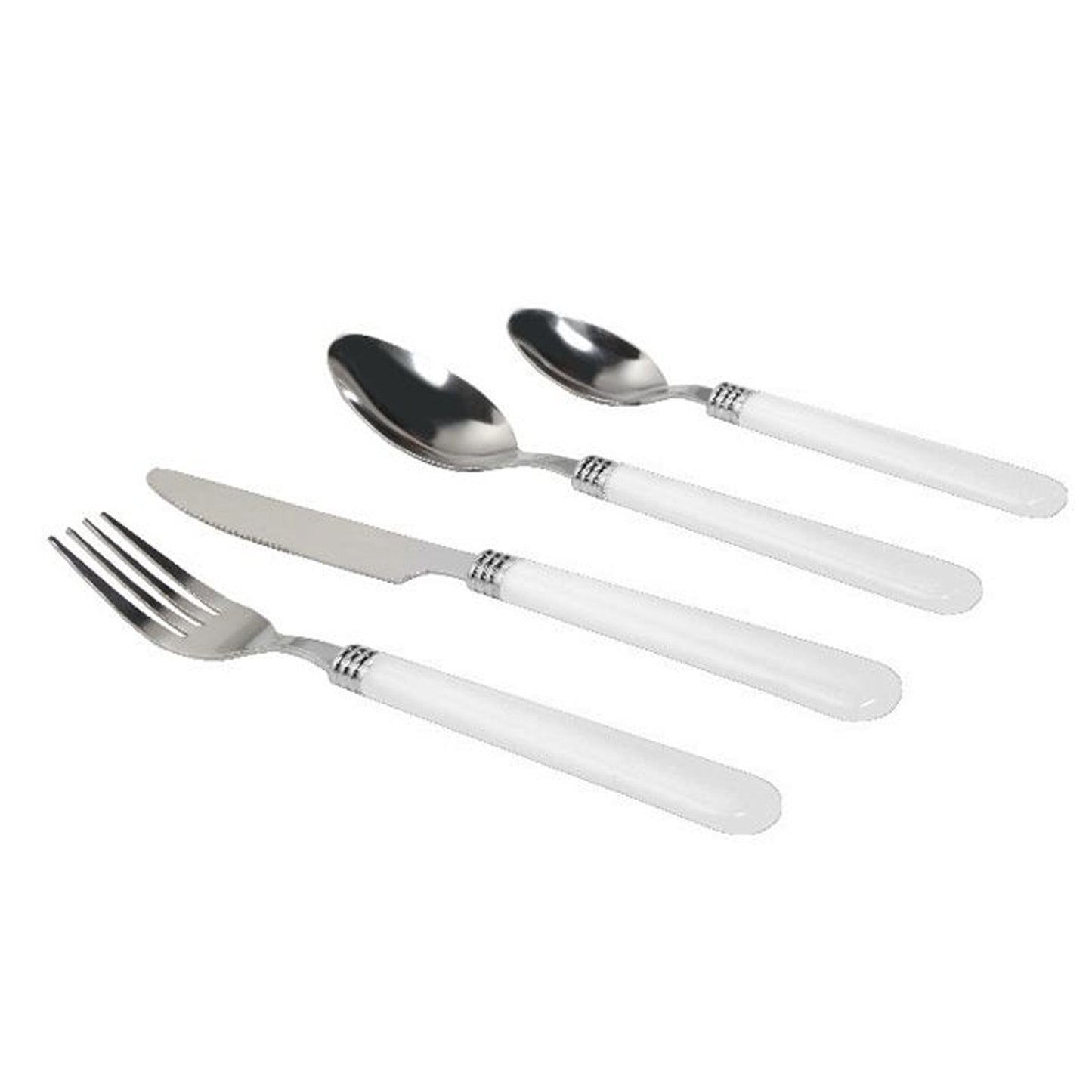 Gibson Sensations II 16 Piece Stainless Steel Flatware Set with White Handles and Chrome Caddy - Galactic capuchin