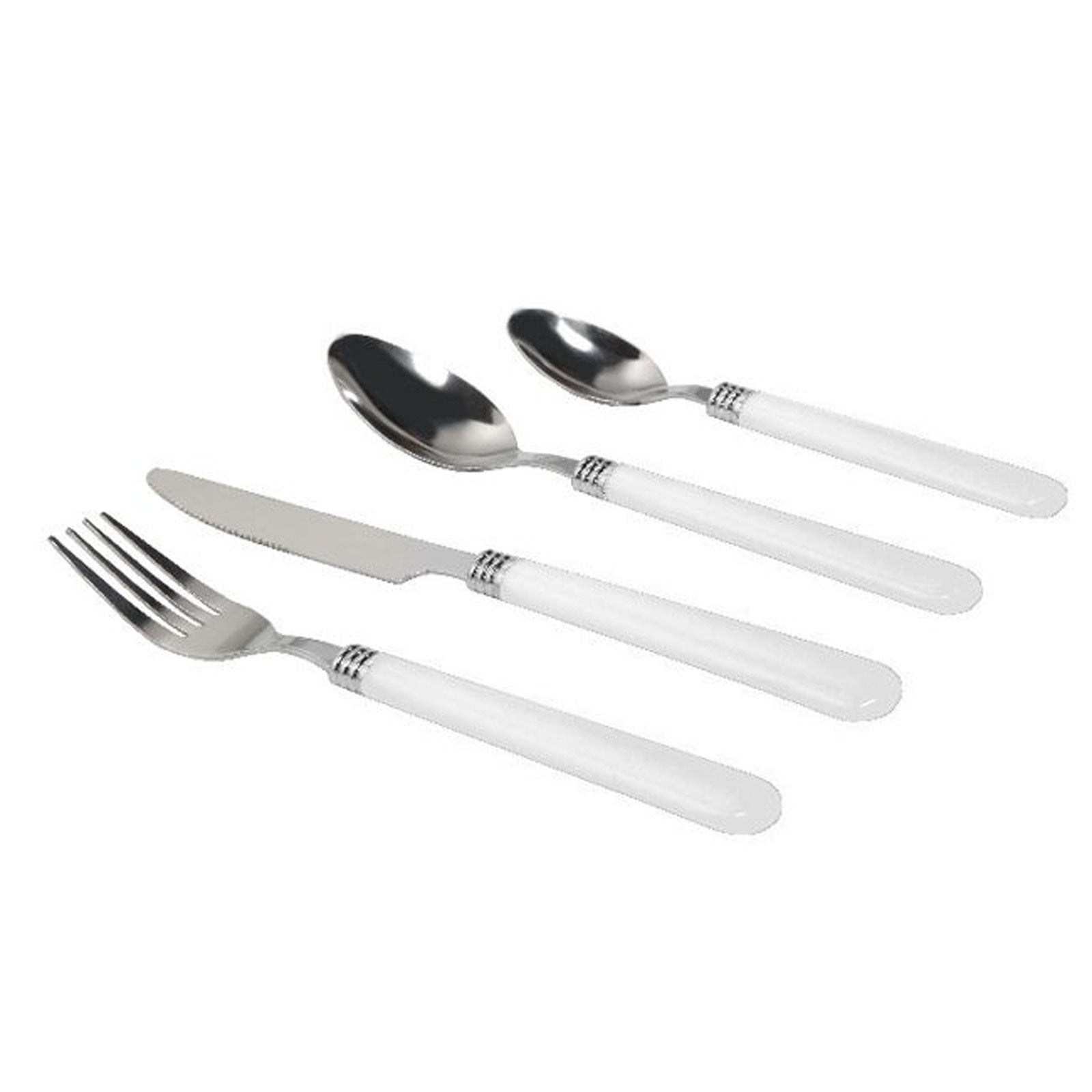 Gibson Sensations II 16 Piece Stainless Steel Flatware Set with White Handles and Chrome Caddy - Galactic capuchin