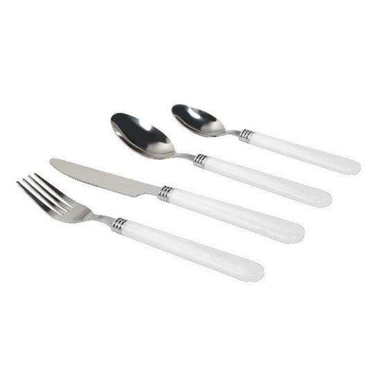 Gibson Sensations II 16 Piece Stainless Steel Flatware Set with White Handles and Chrome Caddy - Galactic capuchin