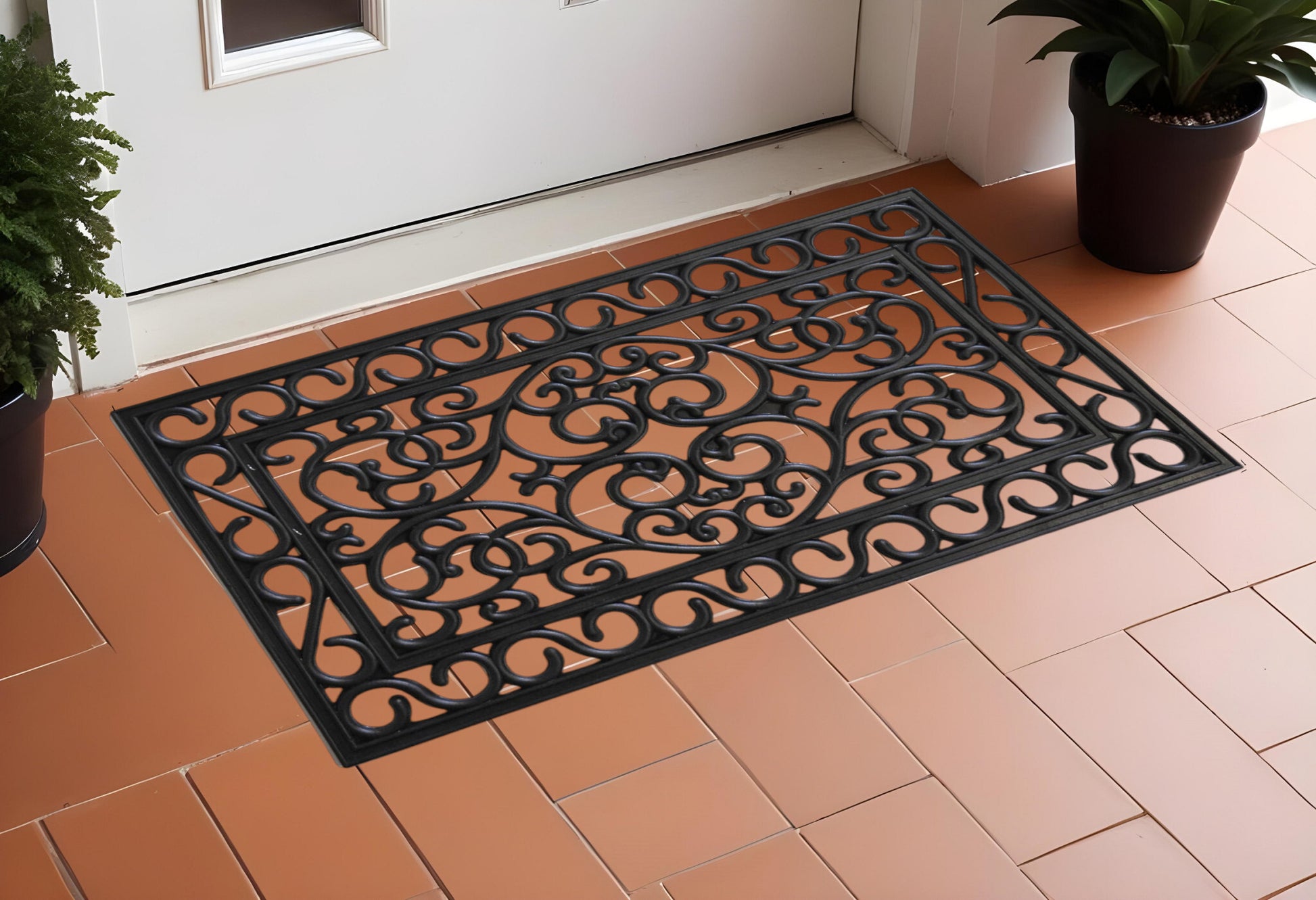 18" X 30" Black Rubber Scrollwork Outdoor Door Mat - Galactic capuchin