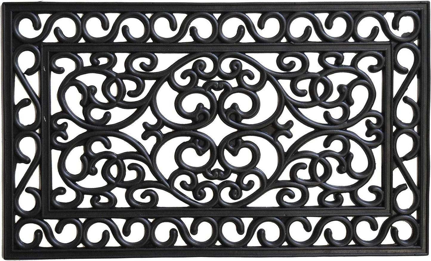 18" X 30" Black Rubber Scrollwork Outdoor Door Mat - Galactic capuchin